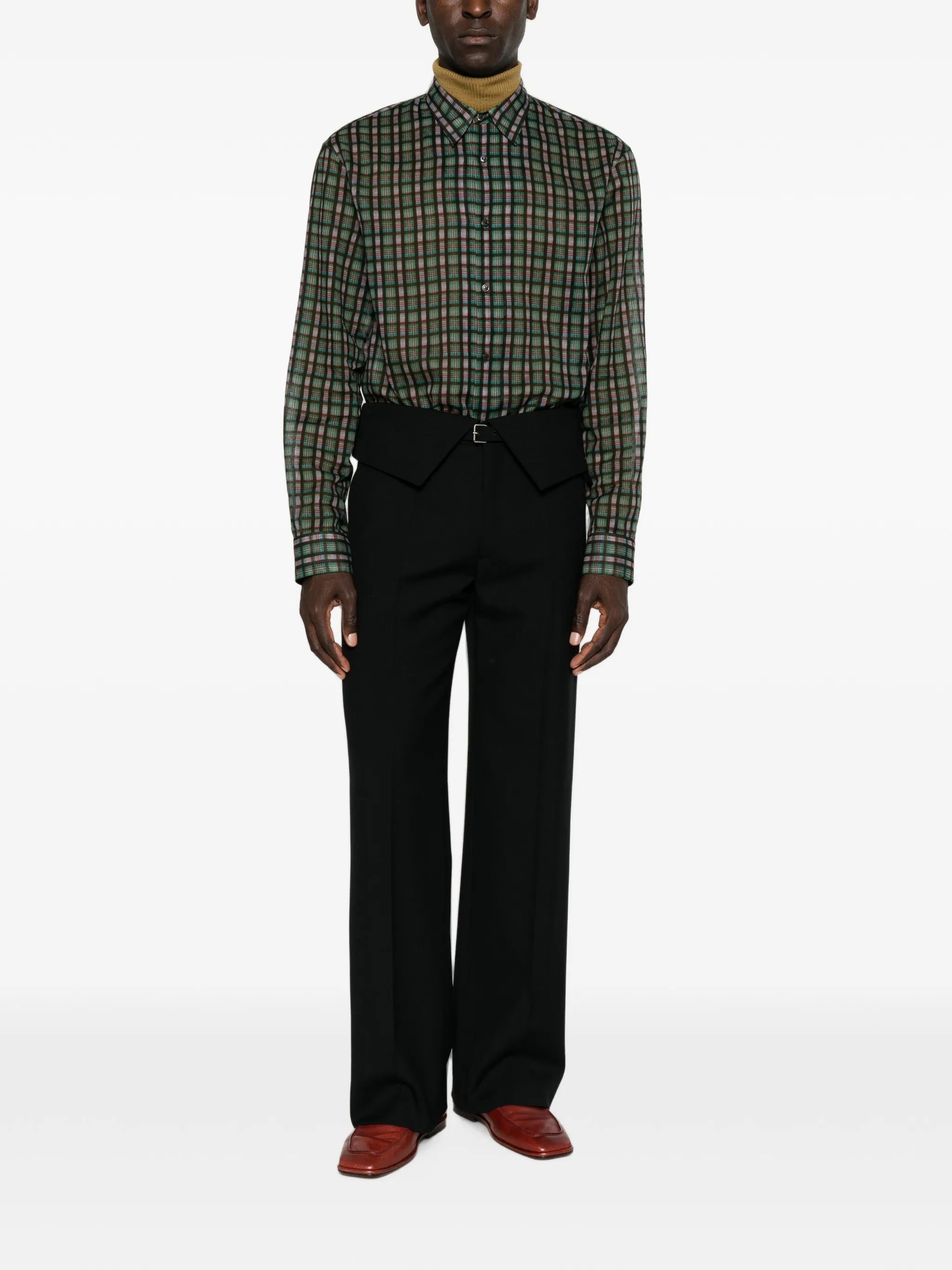 fold-over-waist flared trousers