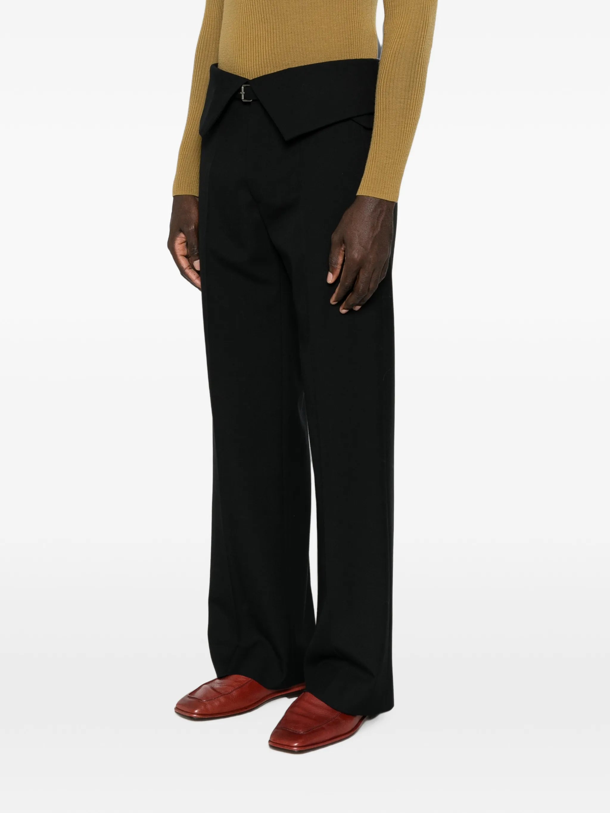 fold-over-waist flared trousers