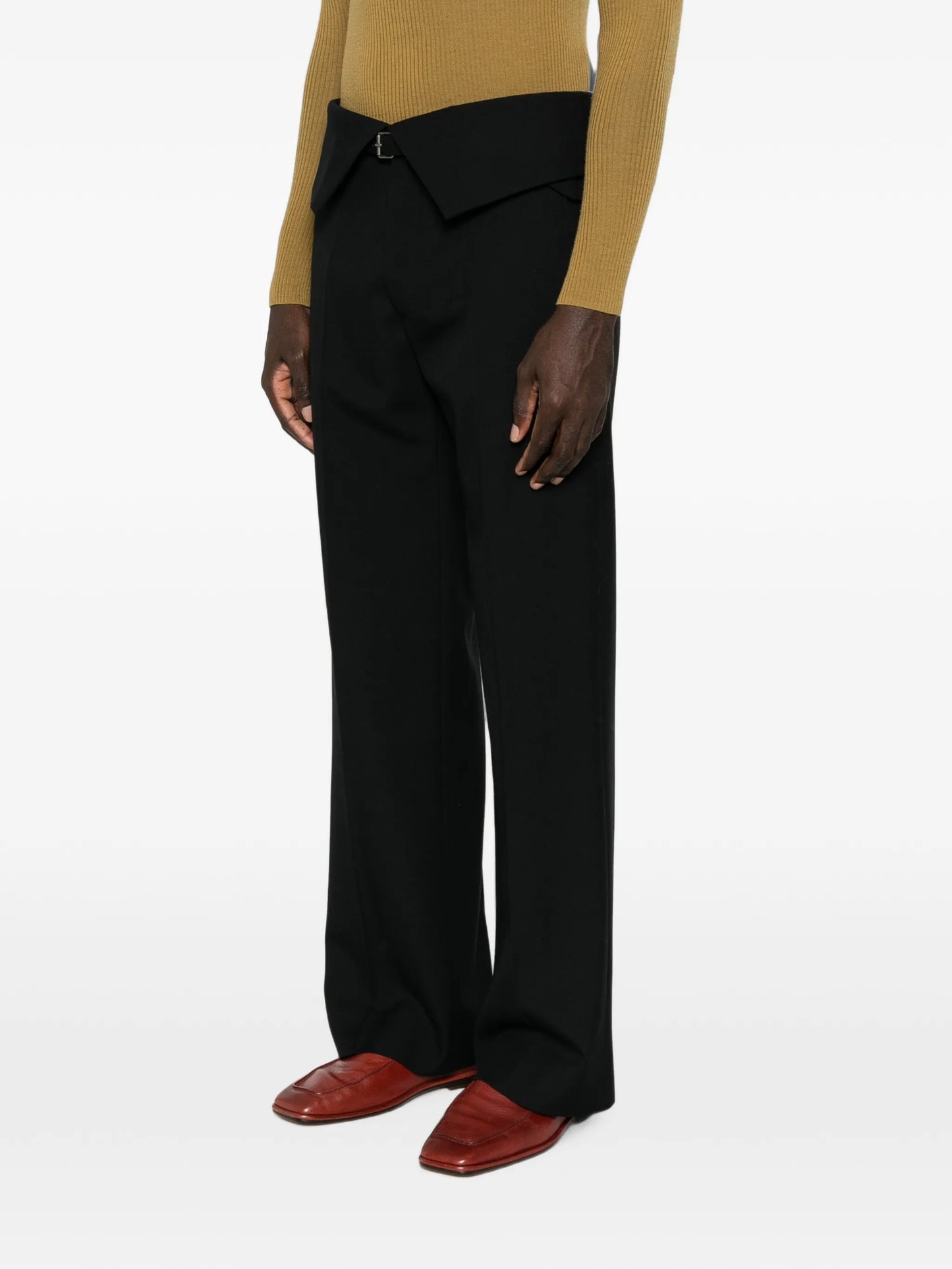 fold-over-waist flared trousers