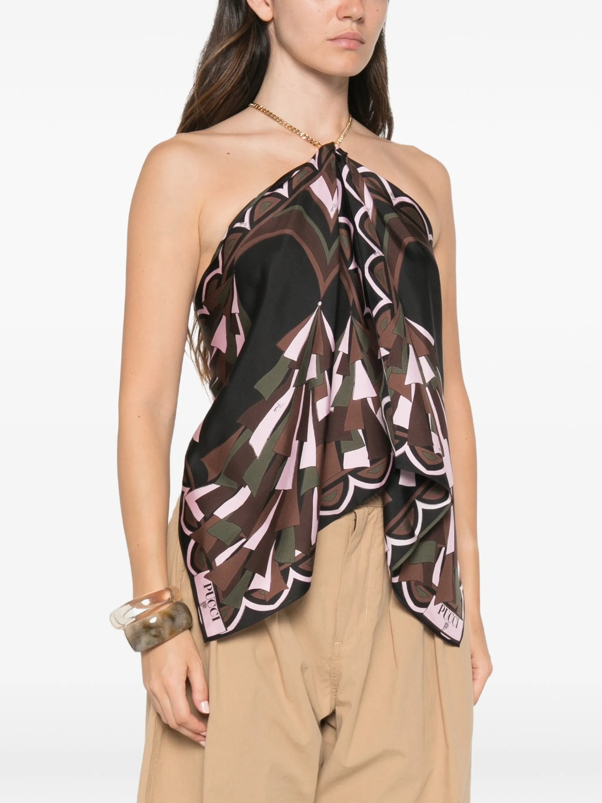 Baiadera-print chain-link halter top