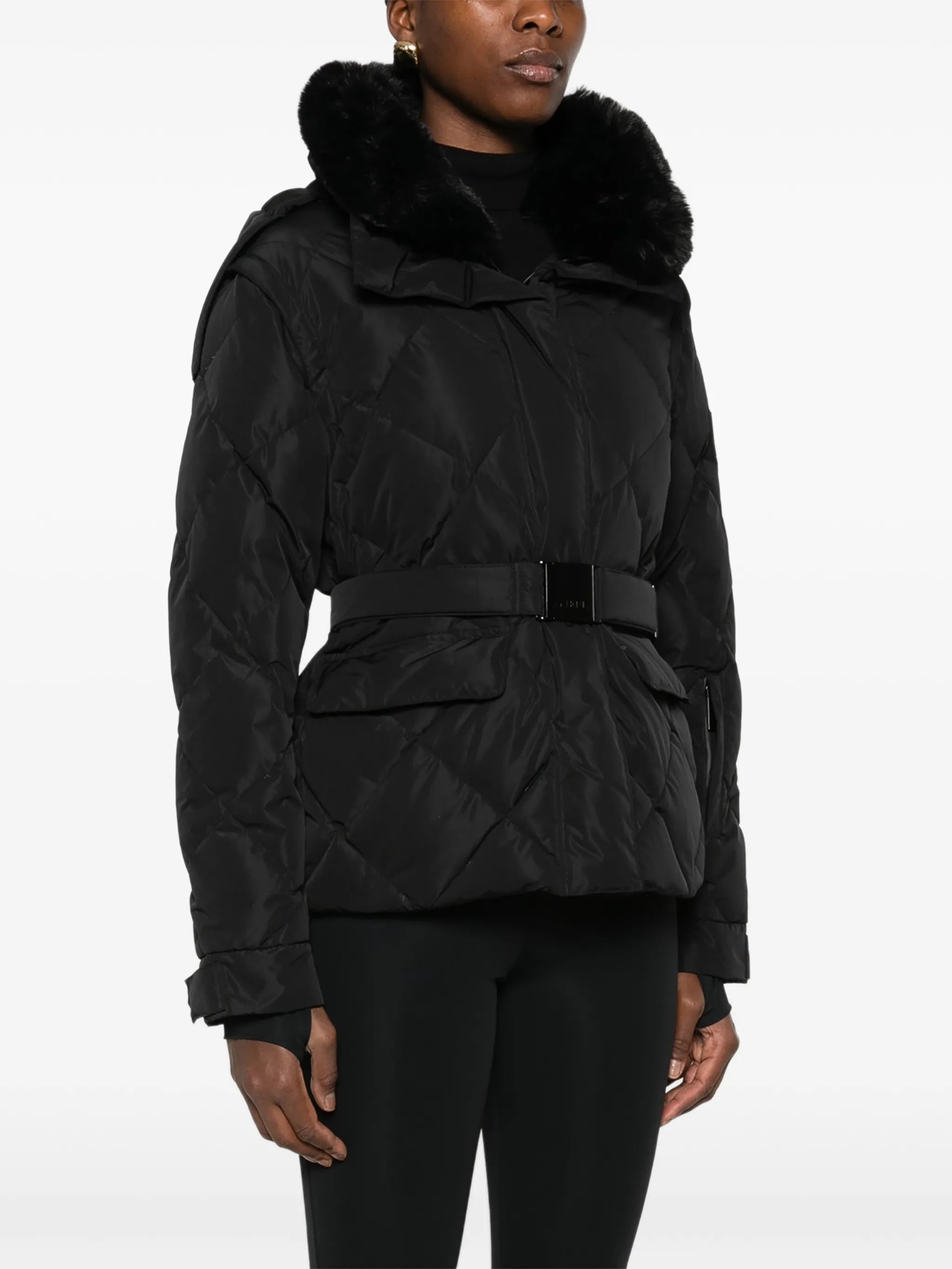 Bettina diamond-quilted belted ski jacket