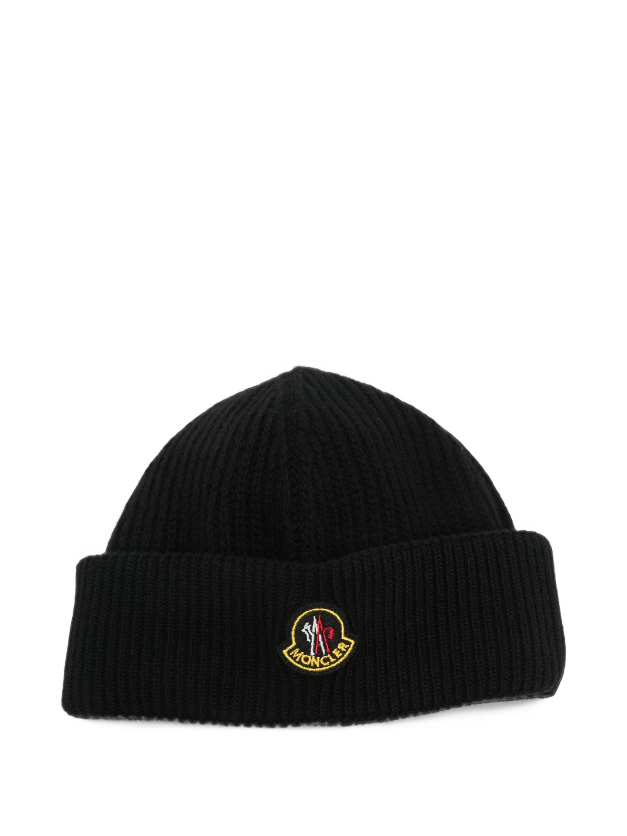 logo-patch ribbed beanie hat