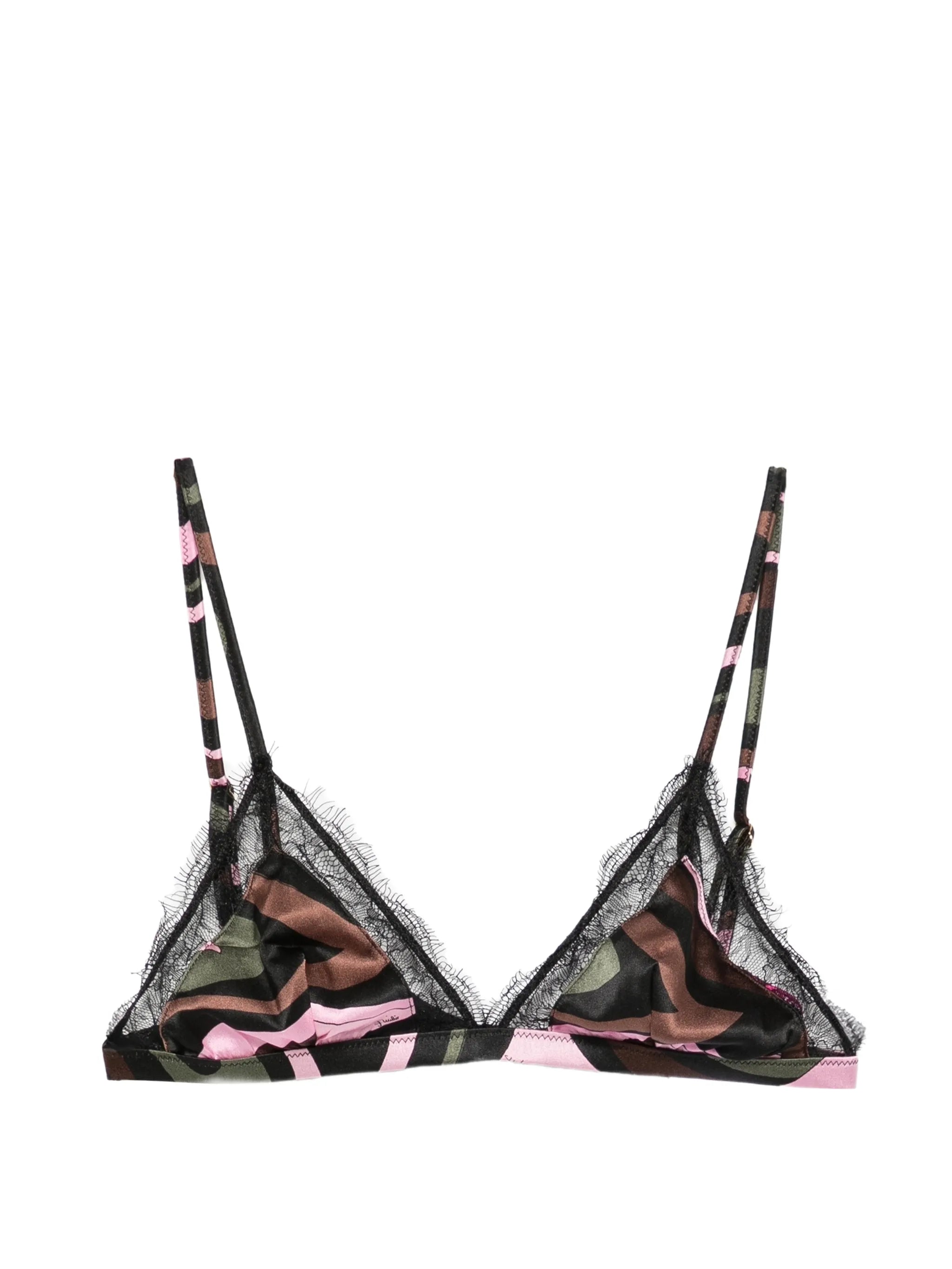 lace-trimmed Marmo-print bra