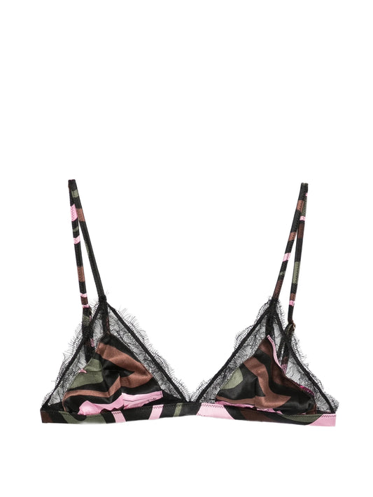 lace-trimmed Marmo-print bra
