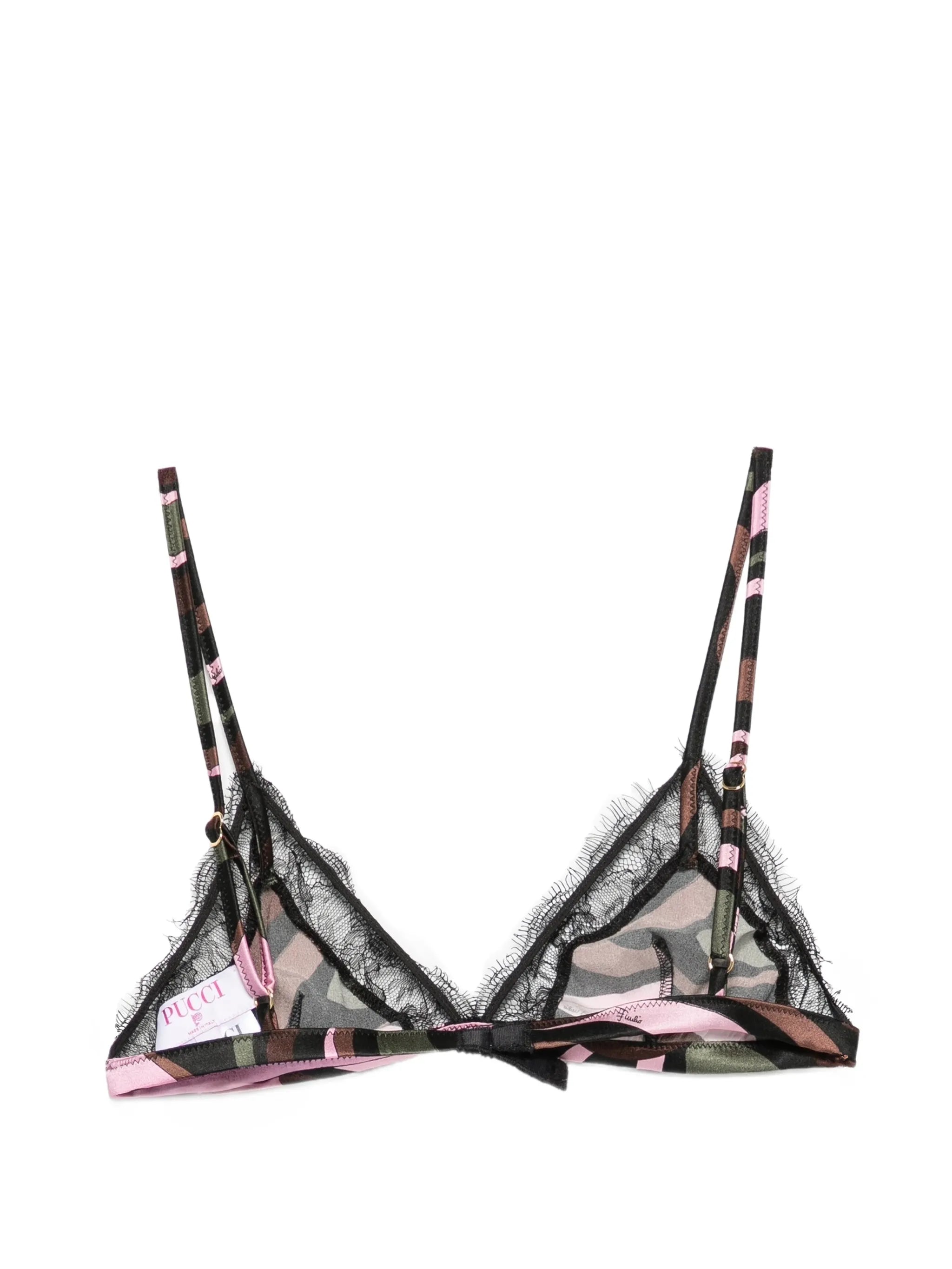 lace-trimmed Marmo-print bra