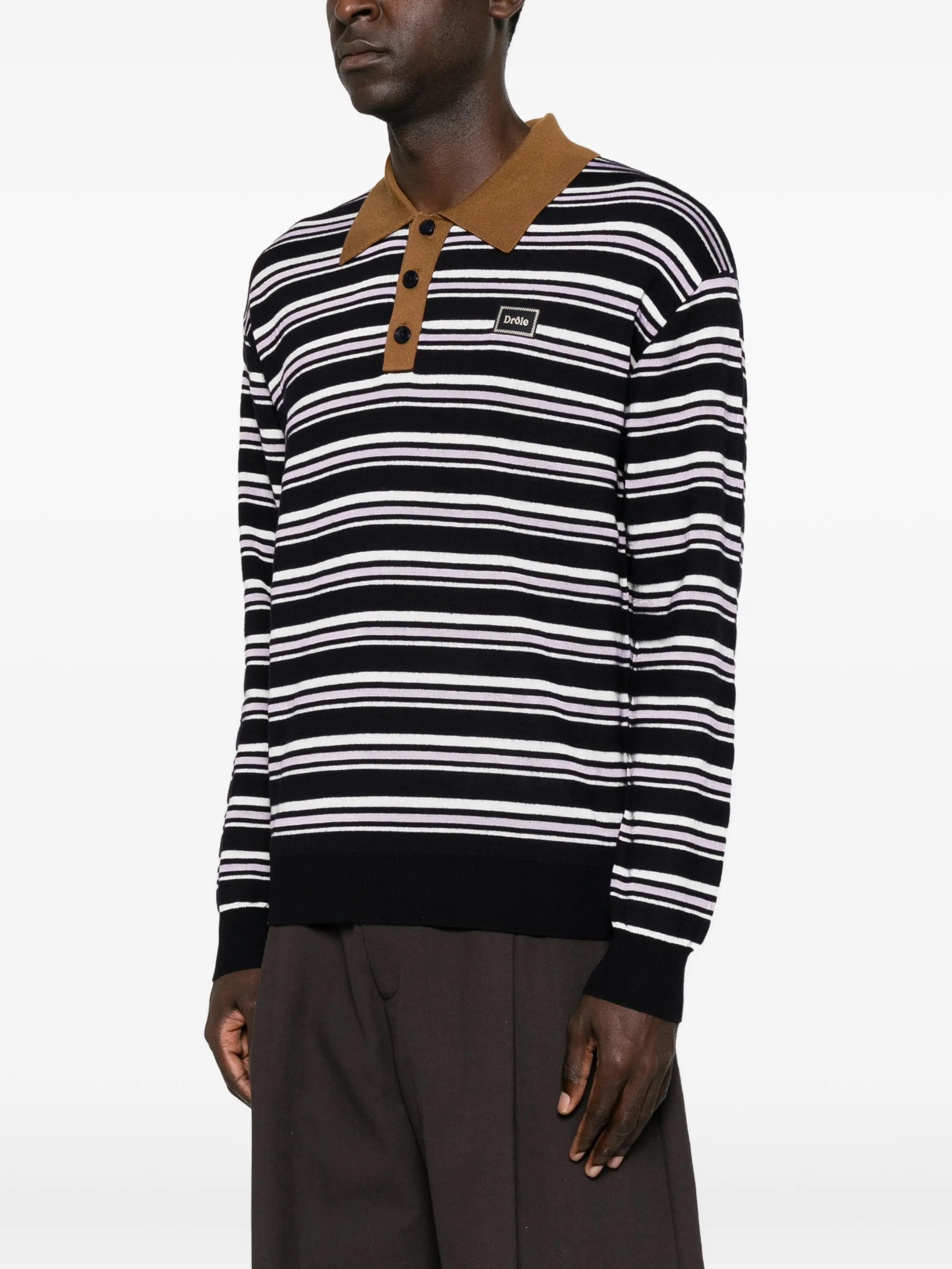 striped long-sleeve polo shirt