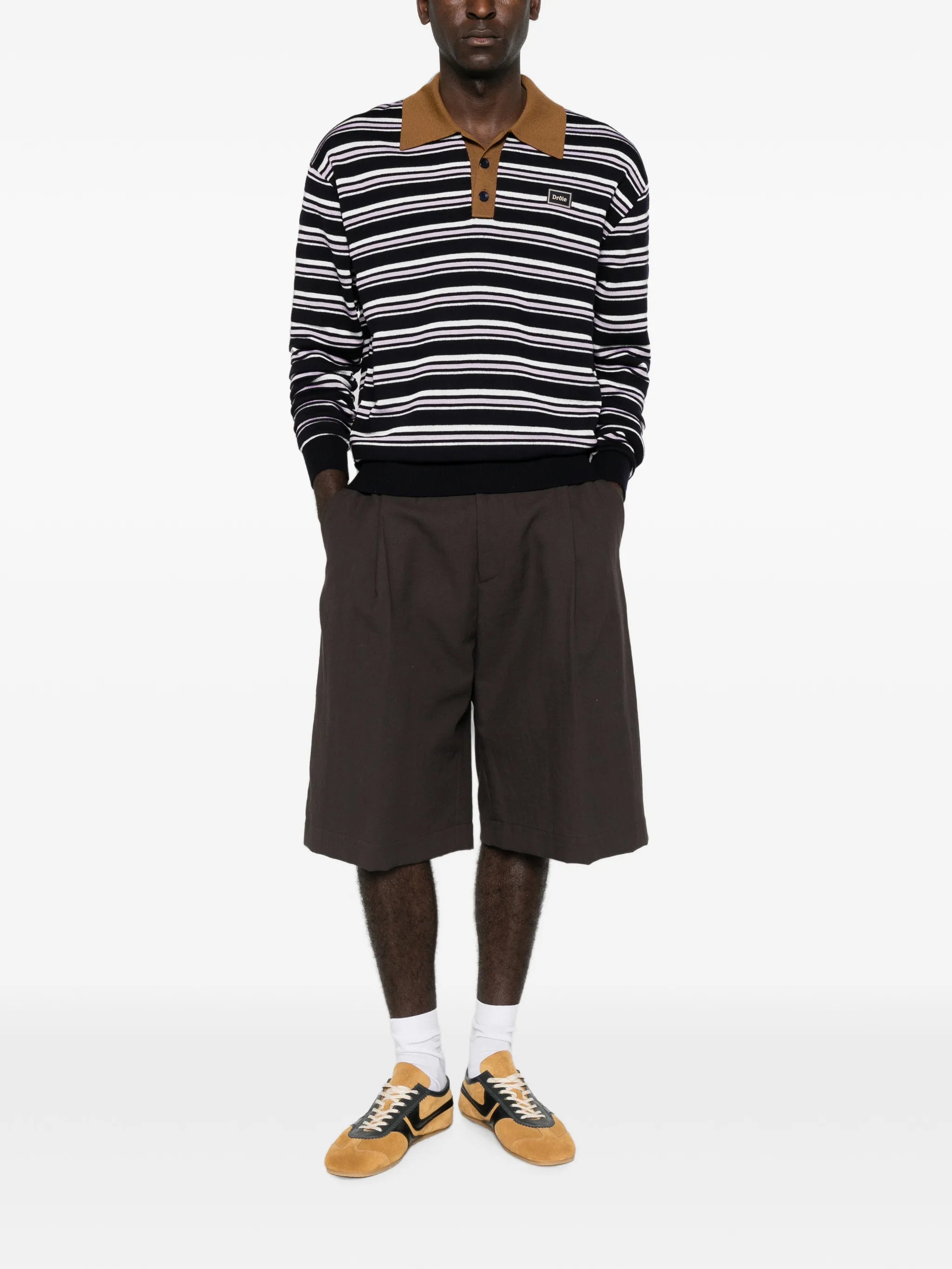 striped long-sleeve polo shirt