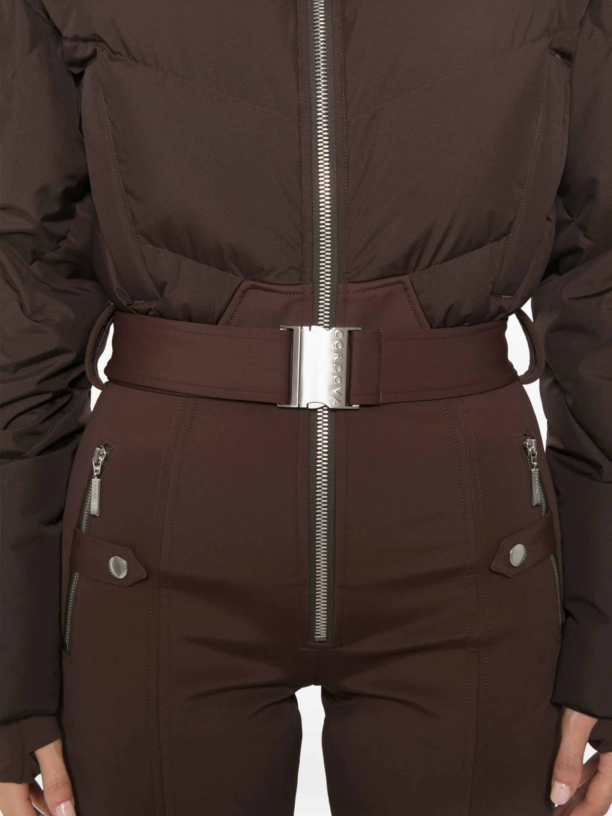 Ajax belted quilted ski suit