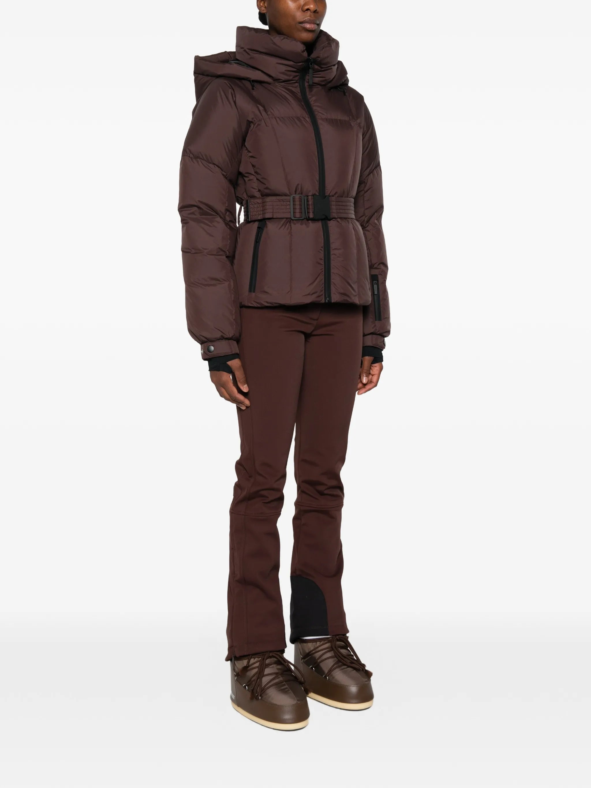 belted puffer ski jacket