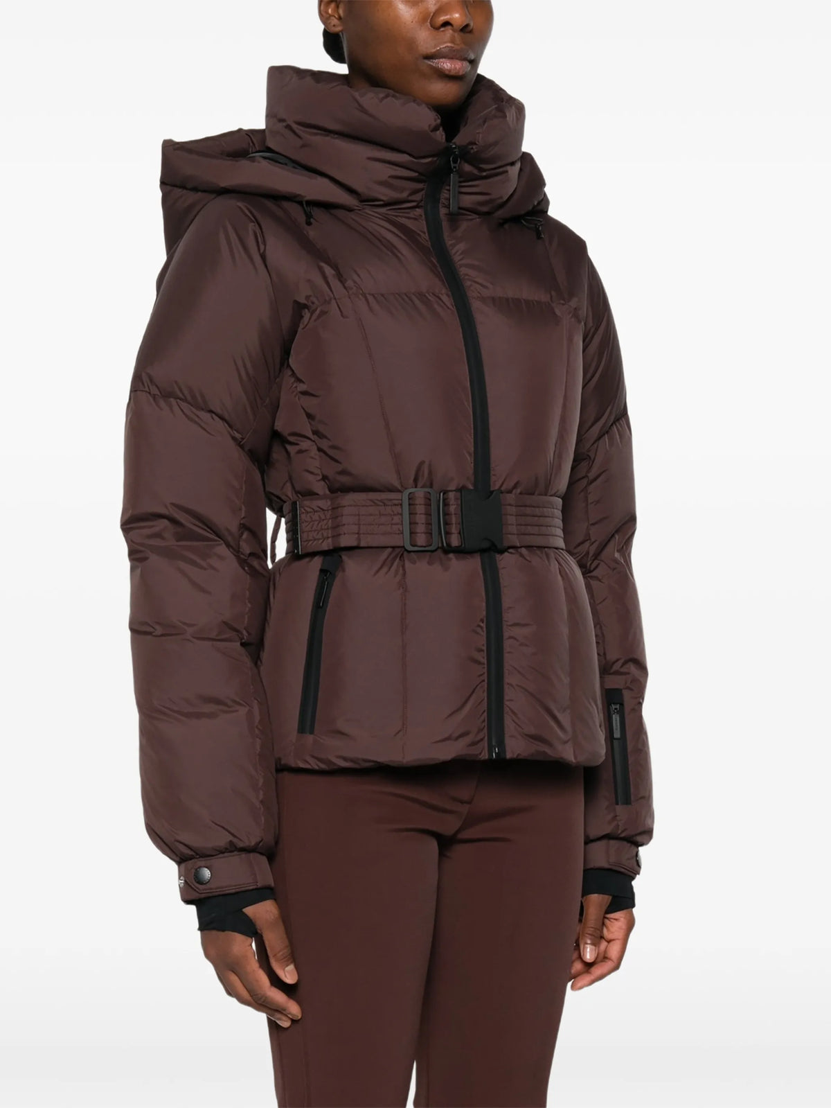 belted puffer ski jacket