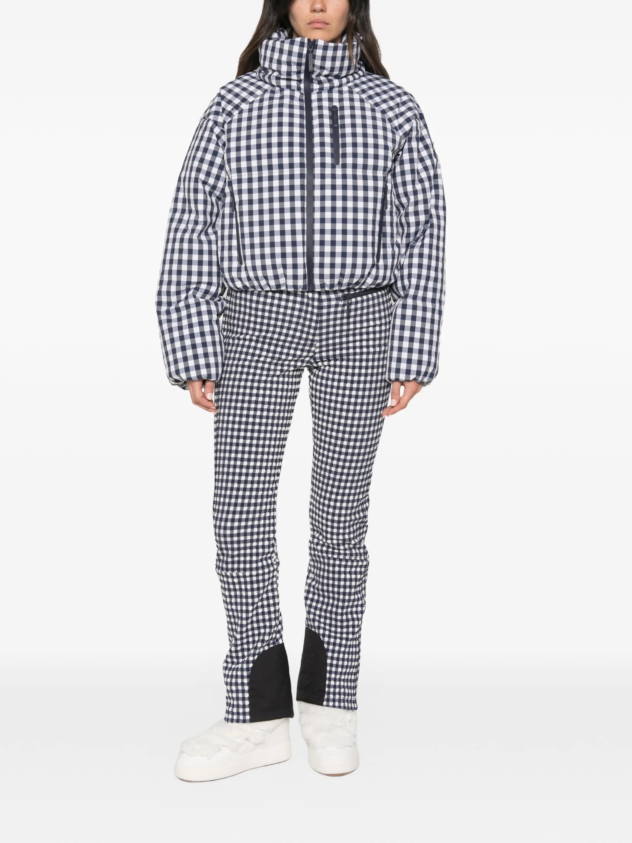 gingham-print ski pants