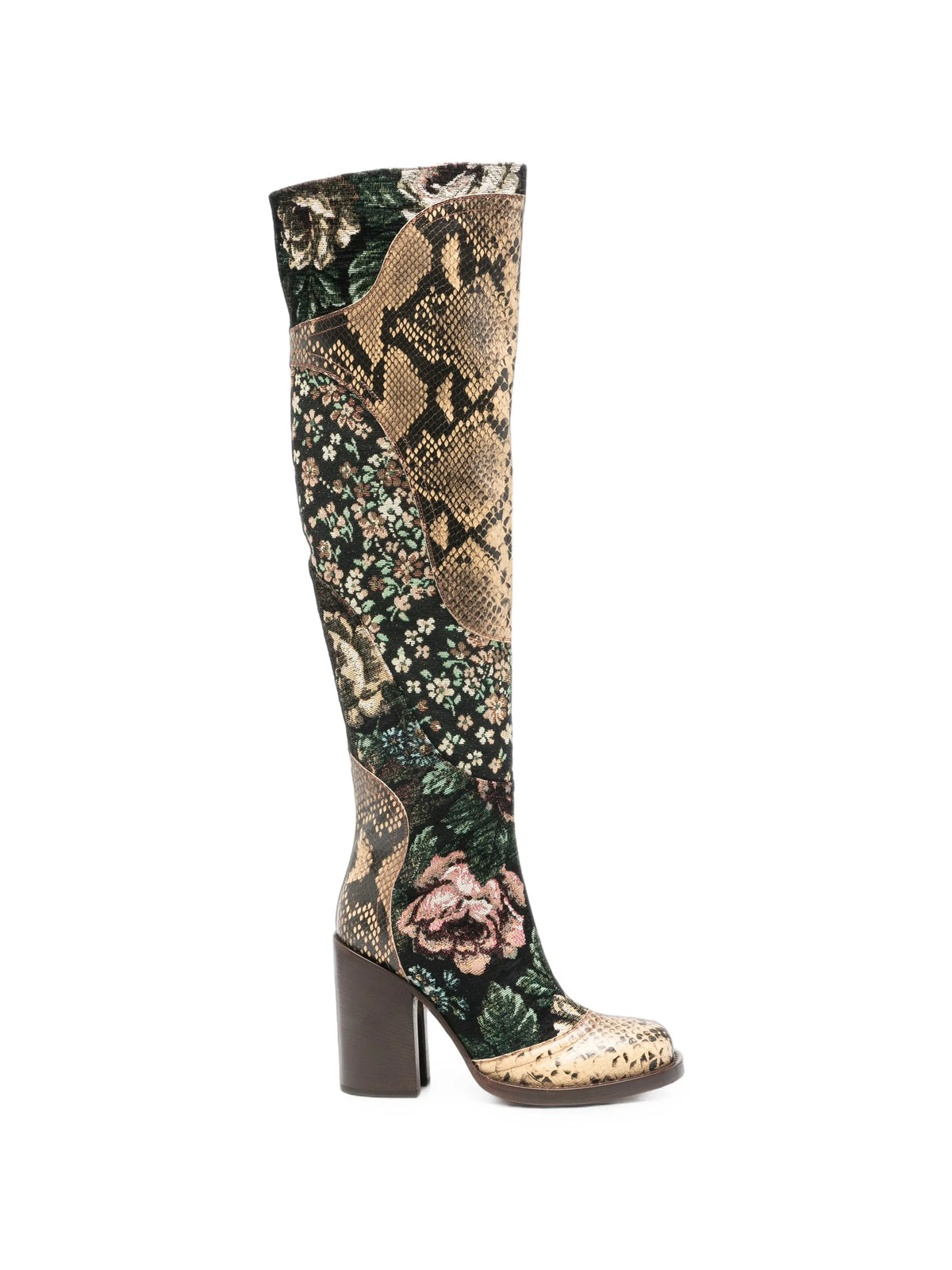 patchwork over-the-knee boots