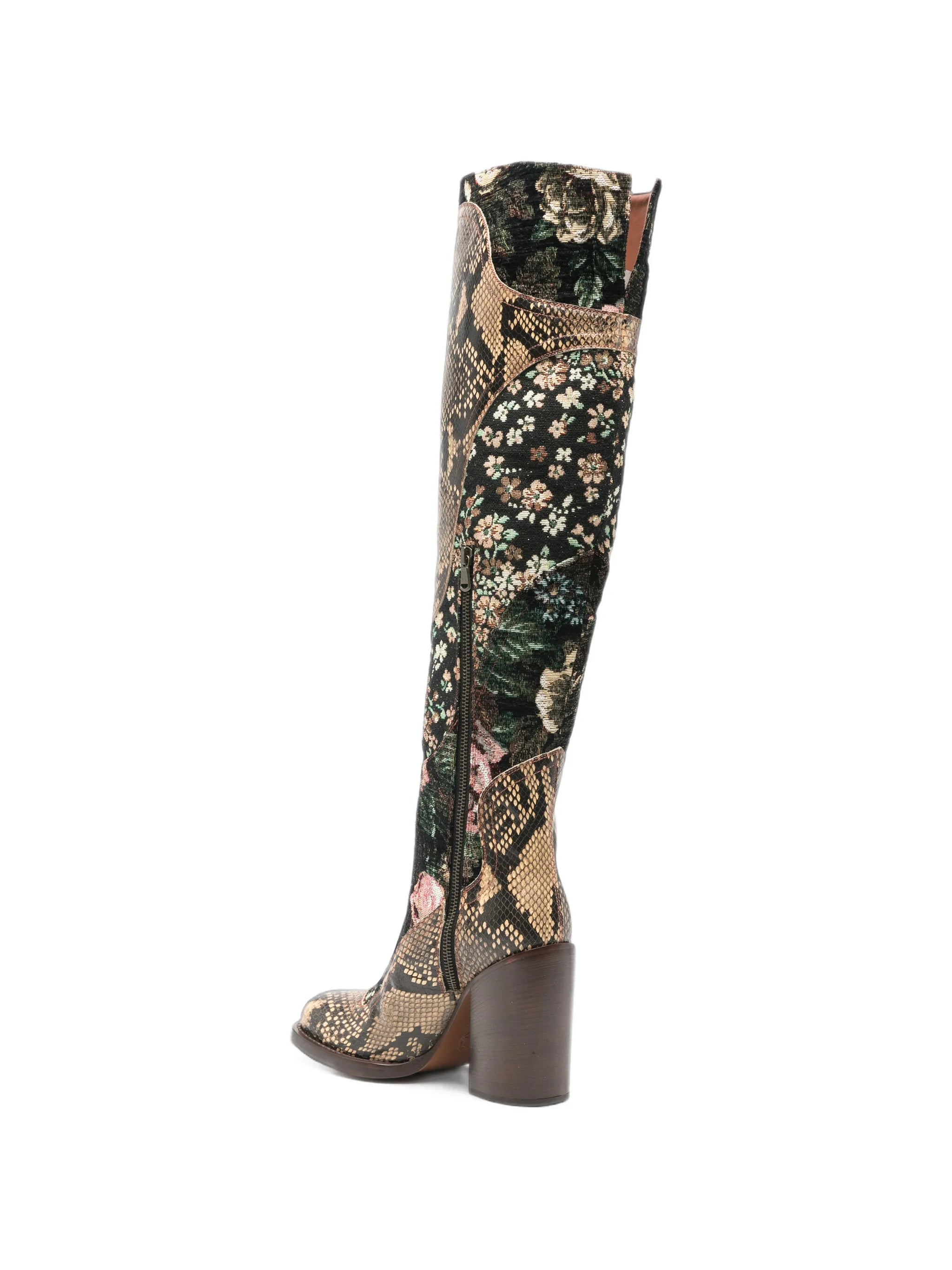 patchwork over-the-knee boots