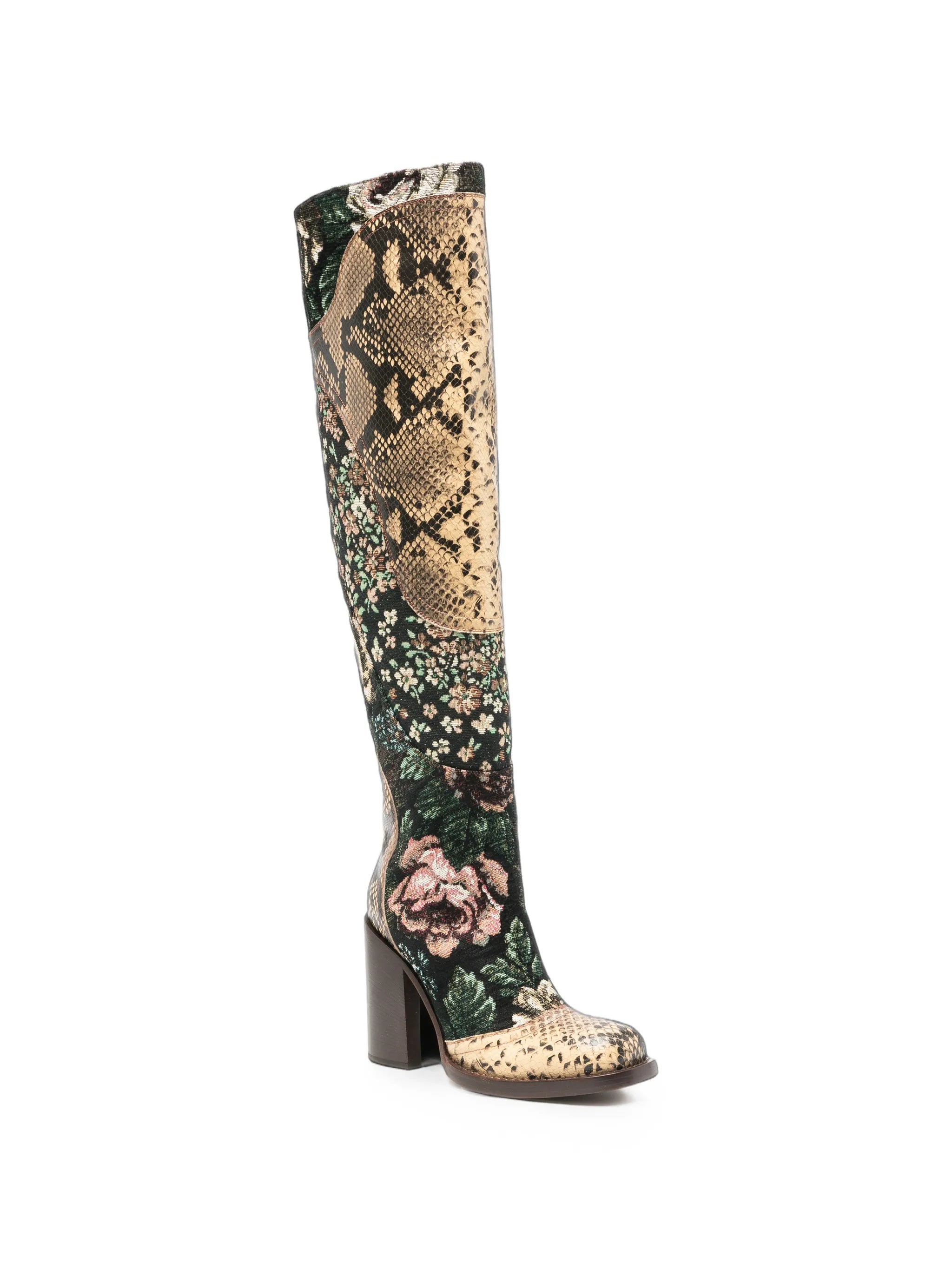 patchwork over-the-knee boots