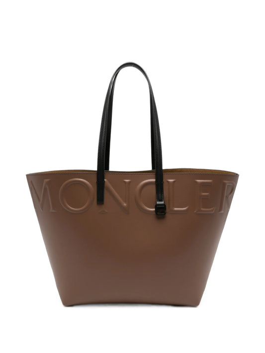 embossed-logo leather tote bag