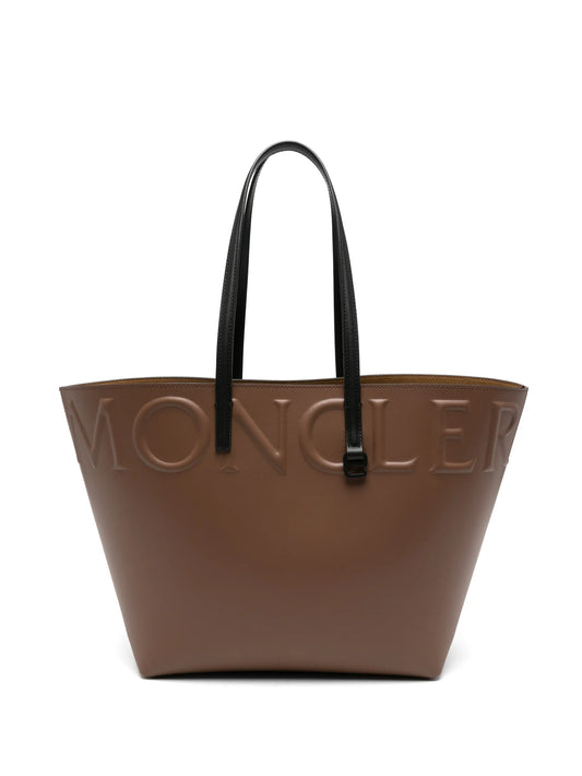 embossed-logo leather tote bag