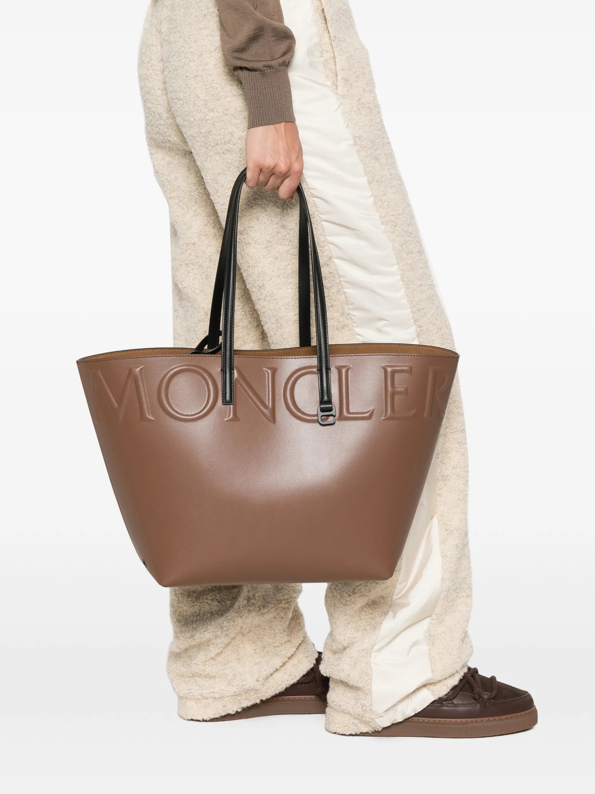 embossed-logo leather tote bag