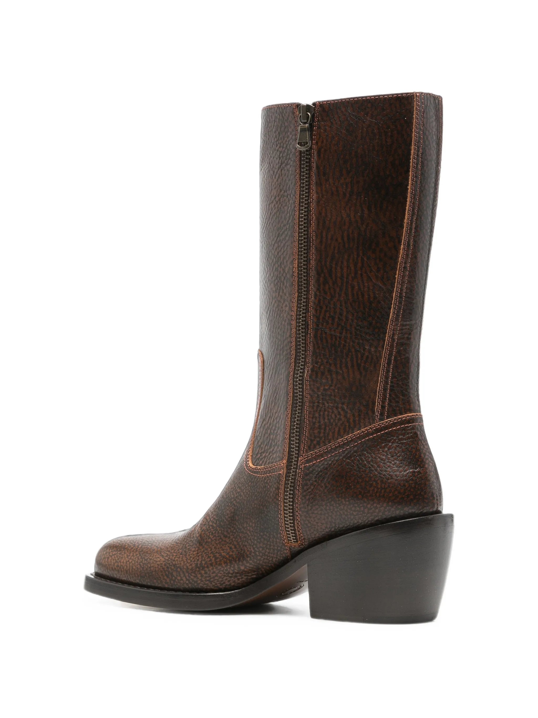 grained-leather mid-calf boots