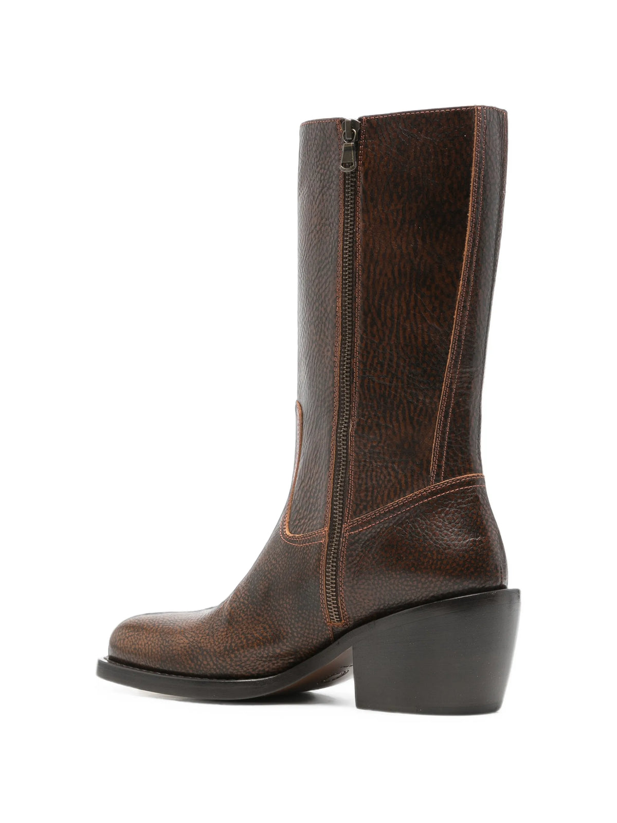 grained-leather mid-calf boots