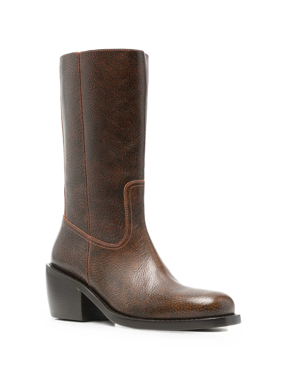 grained-leather mid-calf boots