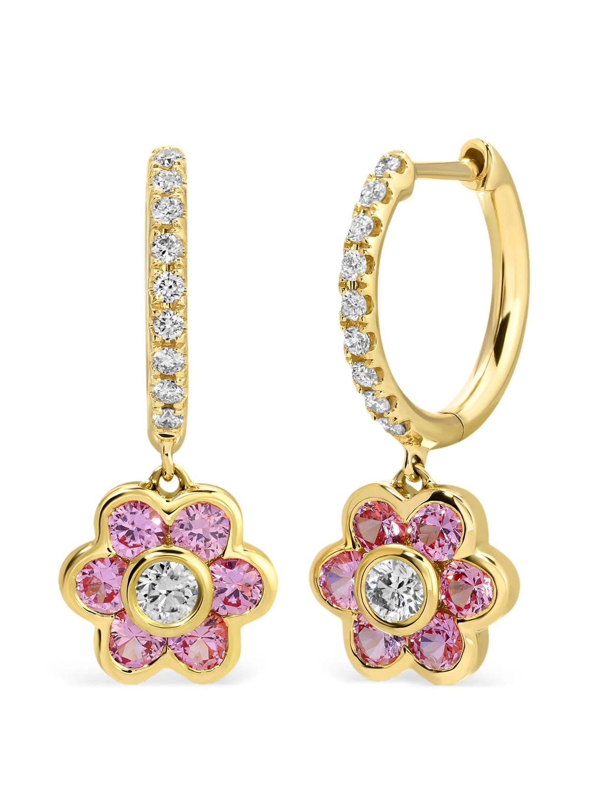 Flora pink sapphire and diamond earrings