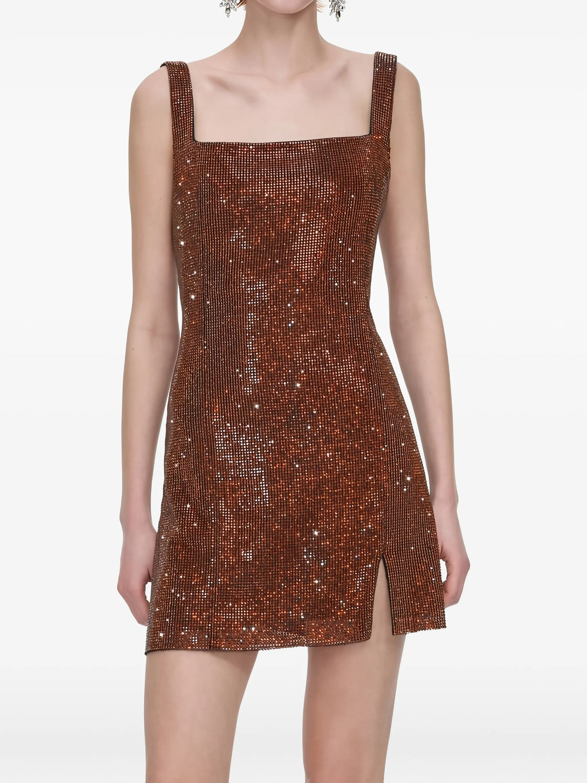 crystal-embellished chainmail mini dress