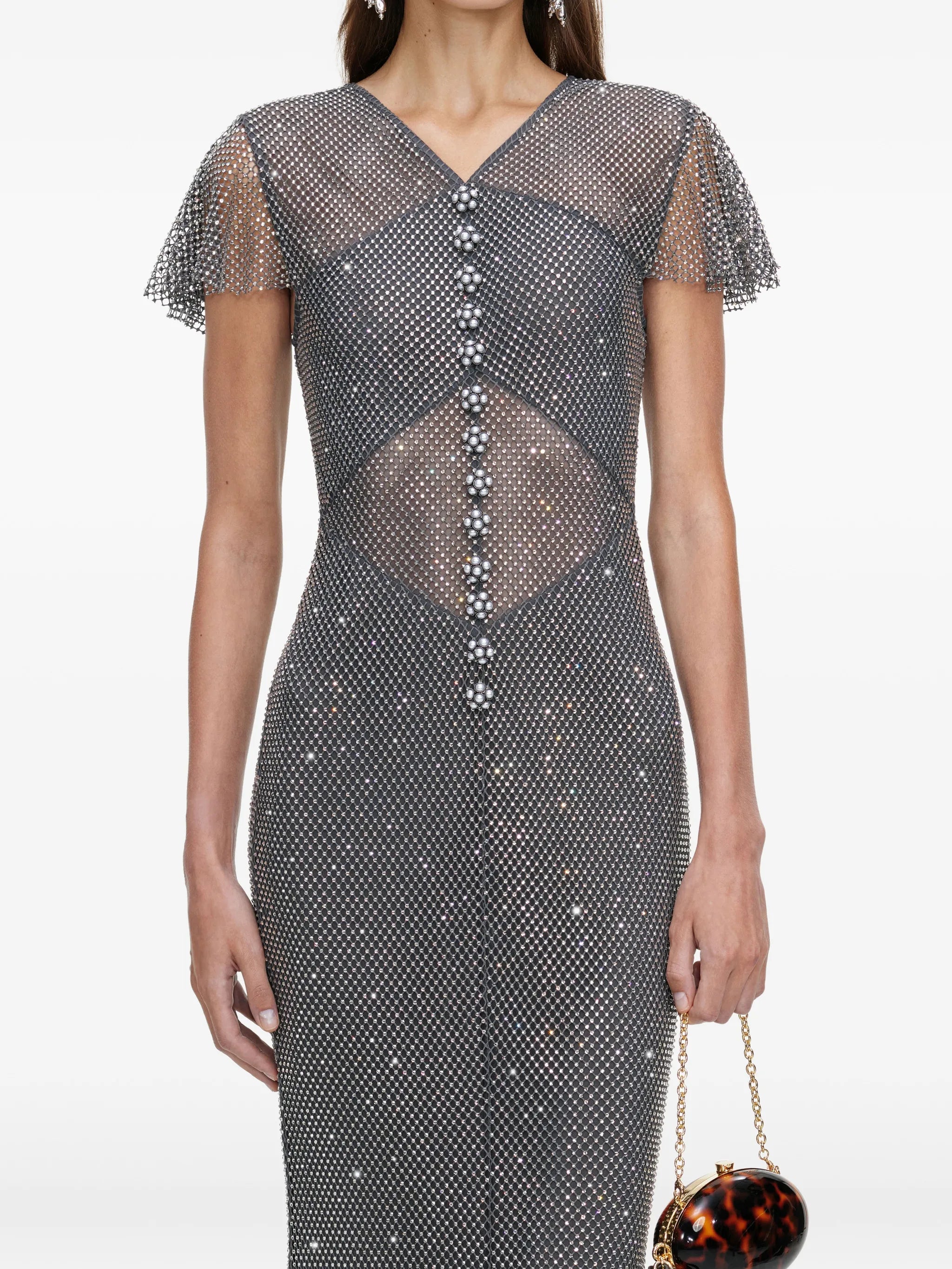 rhinestone-embellished fishnet maxi dress