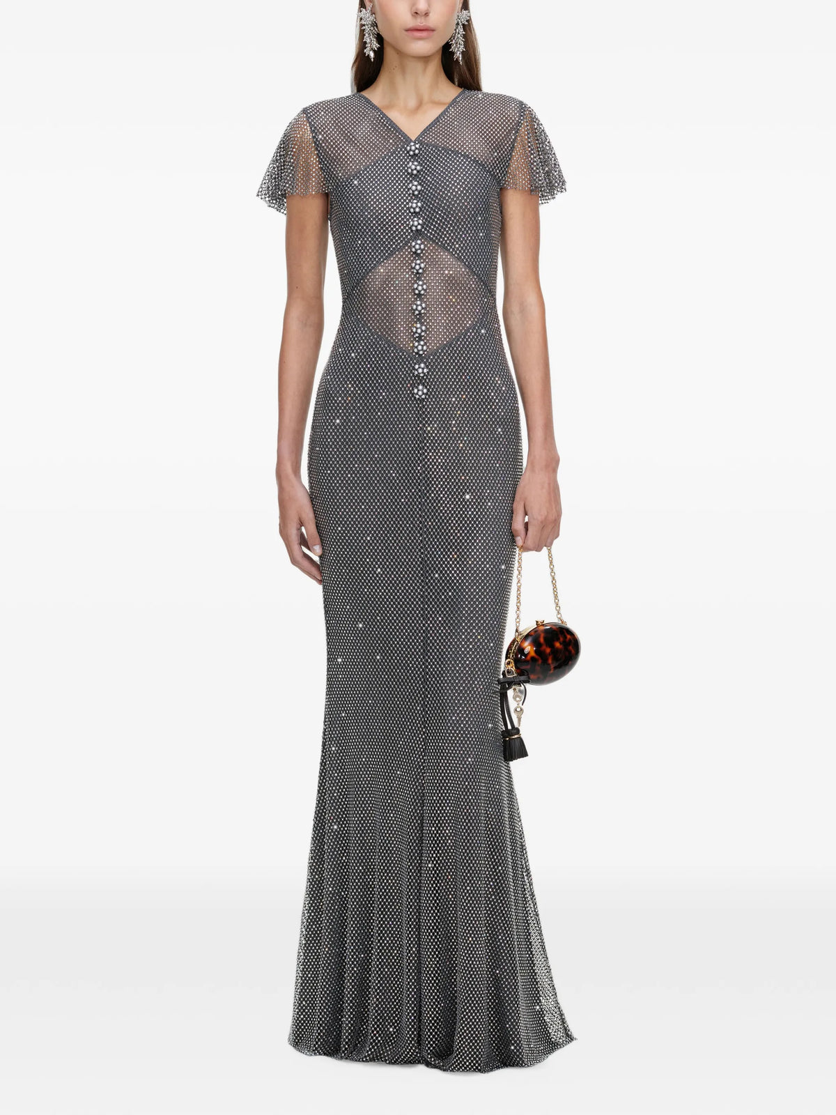 rhinestone-embellished fishnet maxi dress