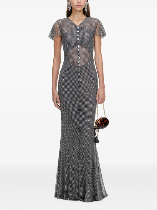 rhinestone-embellished fishnet maxi dress
