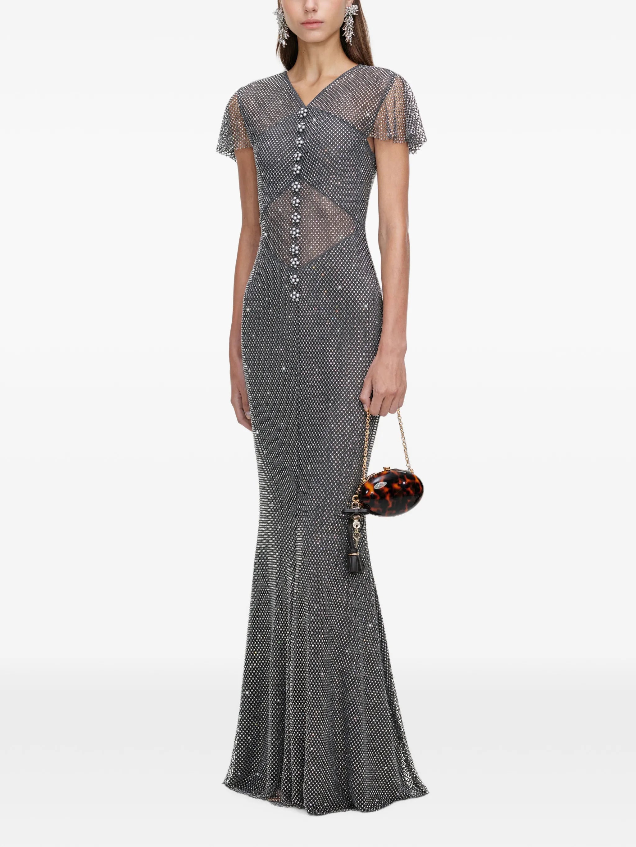 rhinestone-embellished fishnet maxi dress