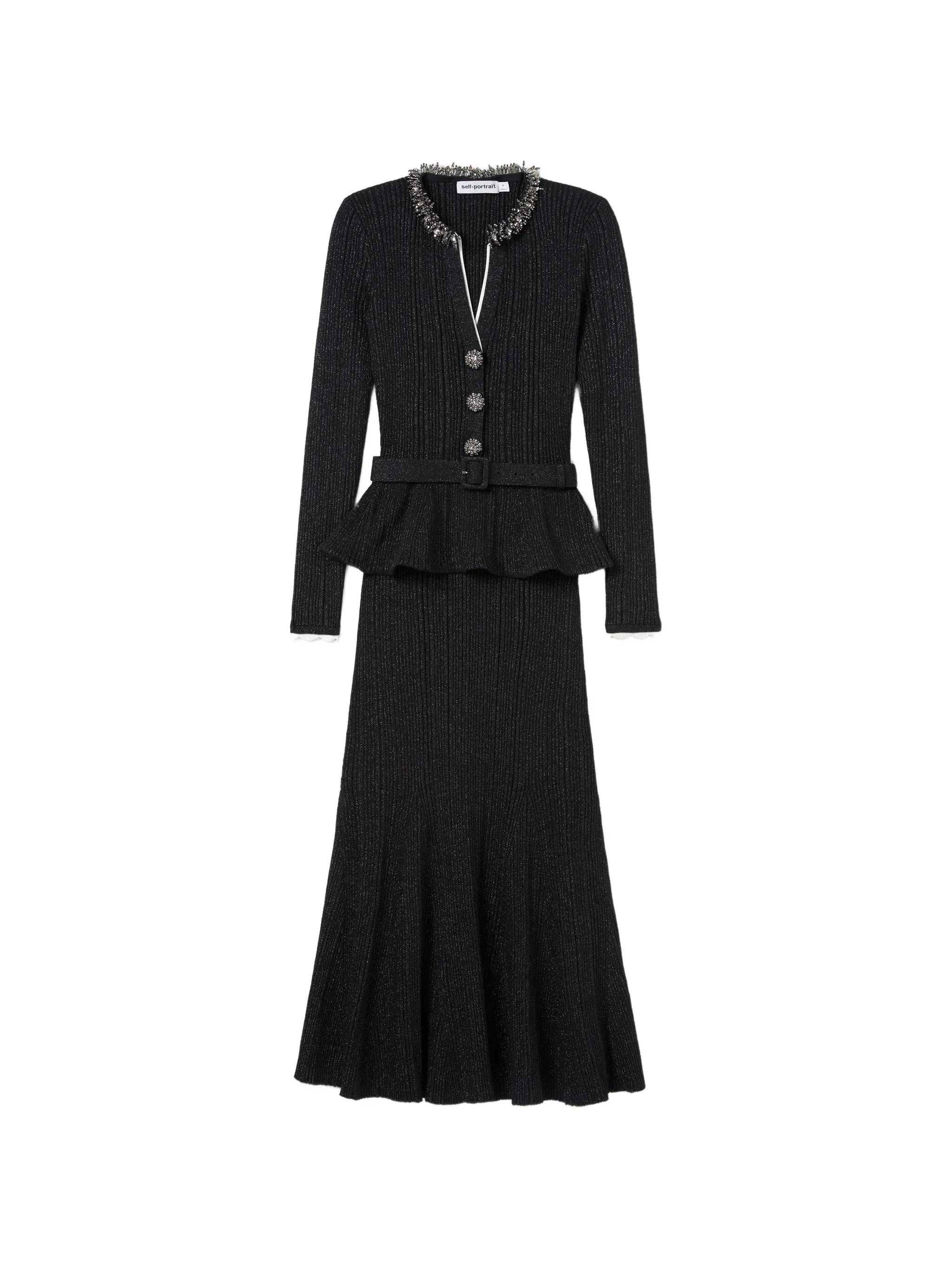 bead-embellished ribbed-knit midi dress