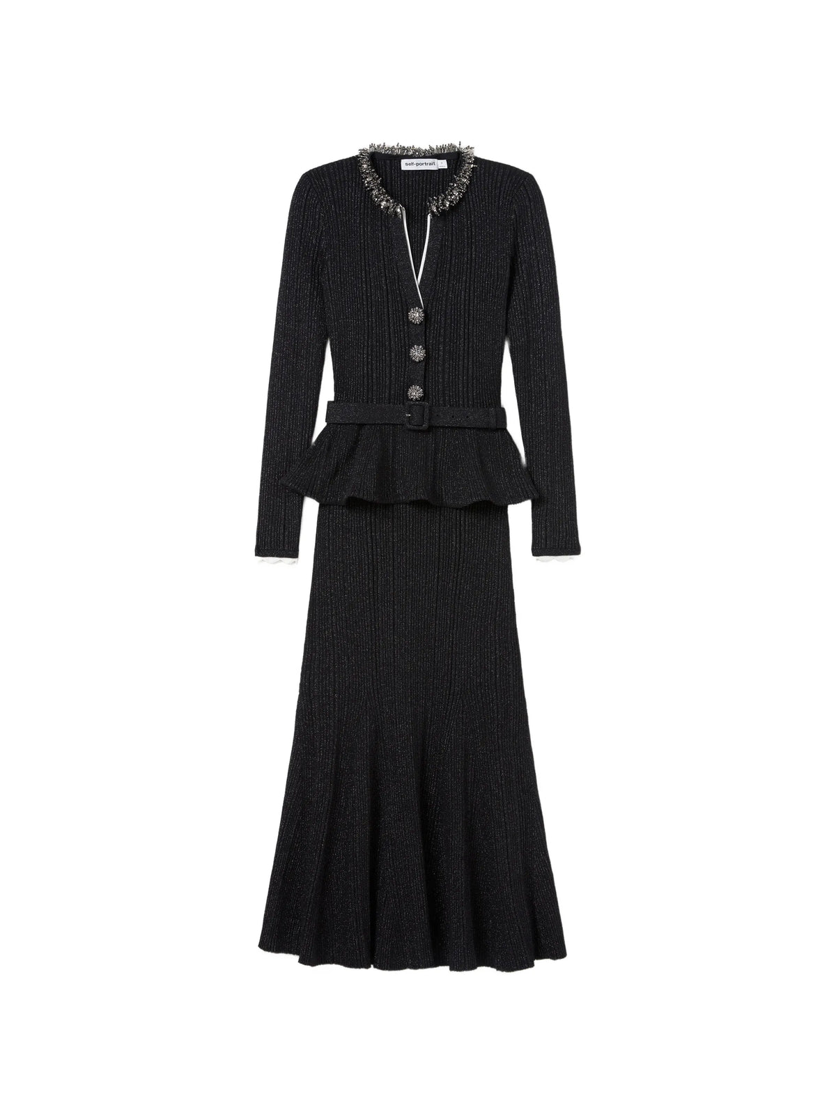 bead-embellished ribbed-knit midi dress