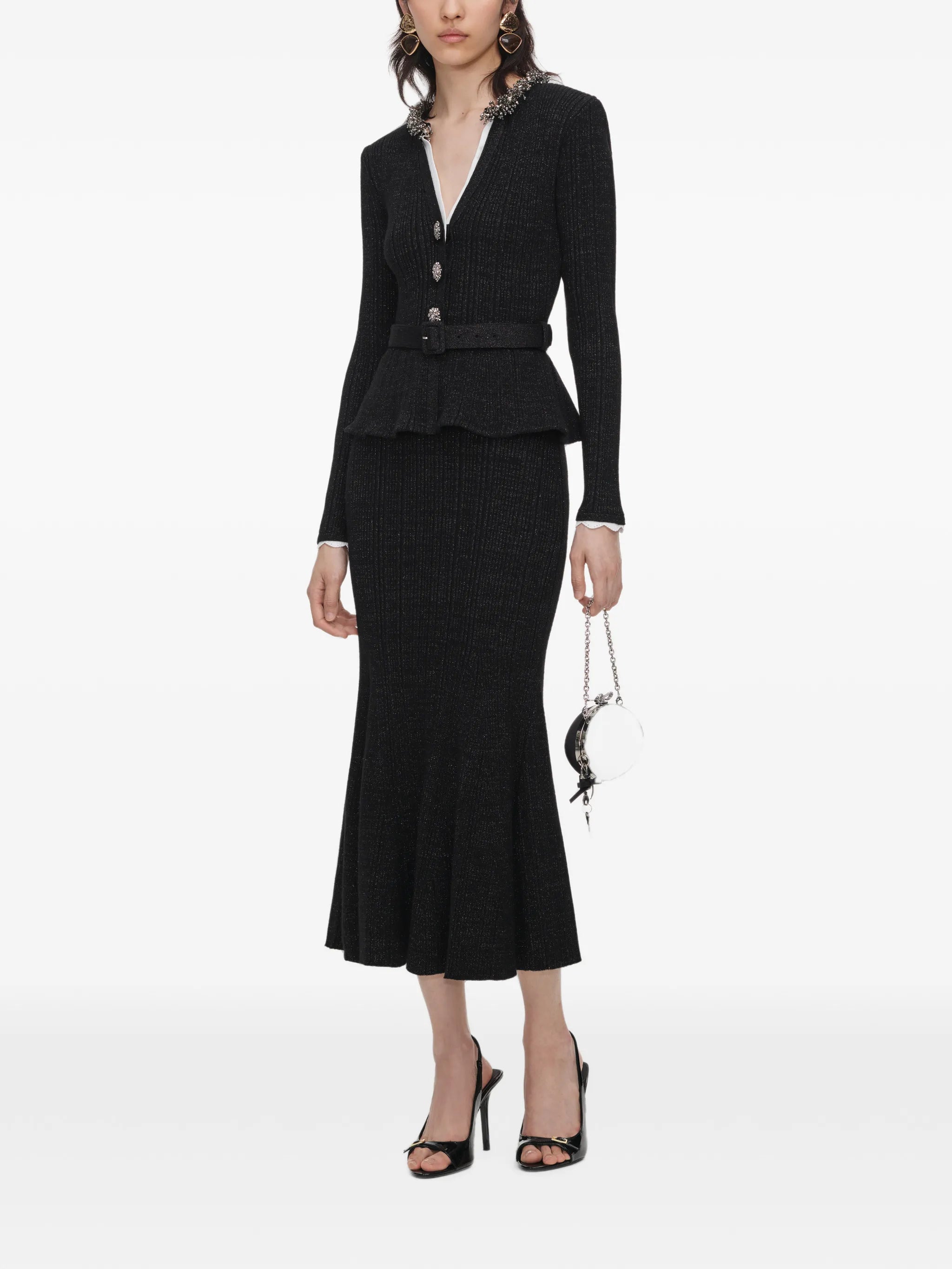 bead-embellished ribbed-knit midi dress