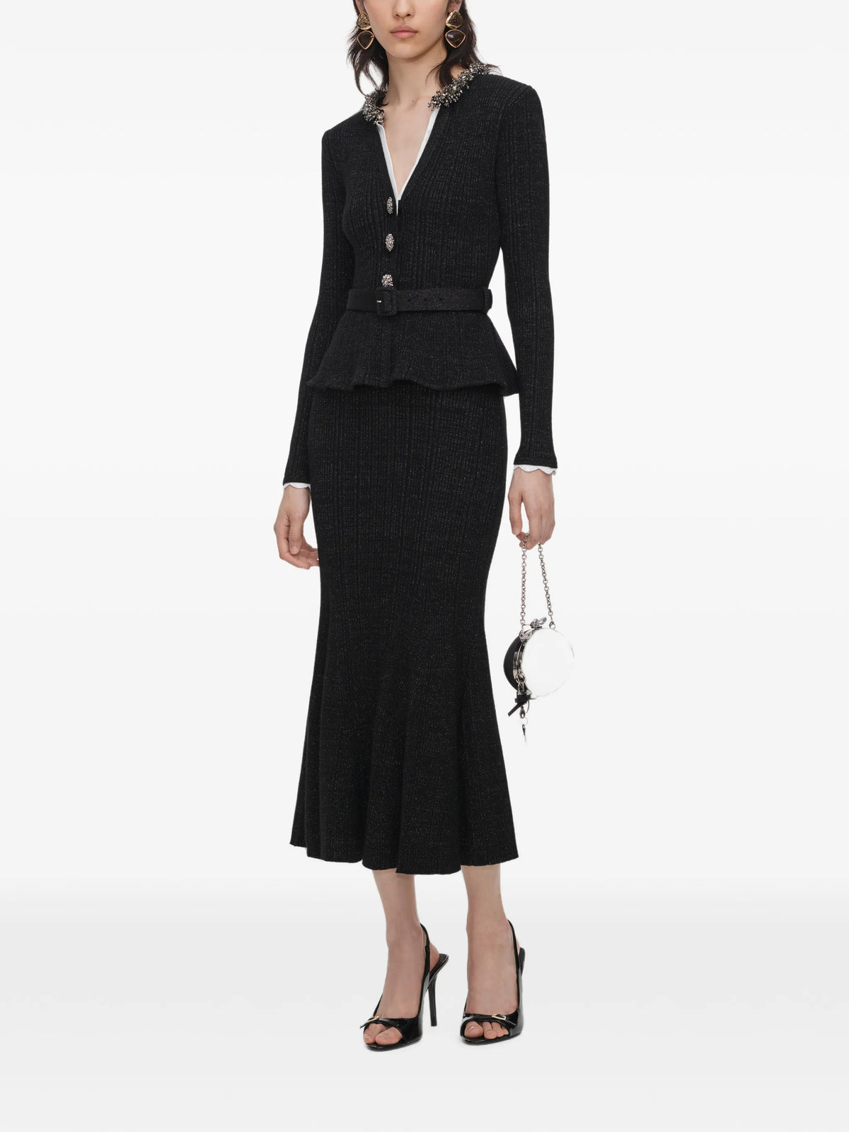 bead-embellished ribbed-knit midi dress