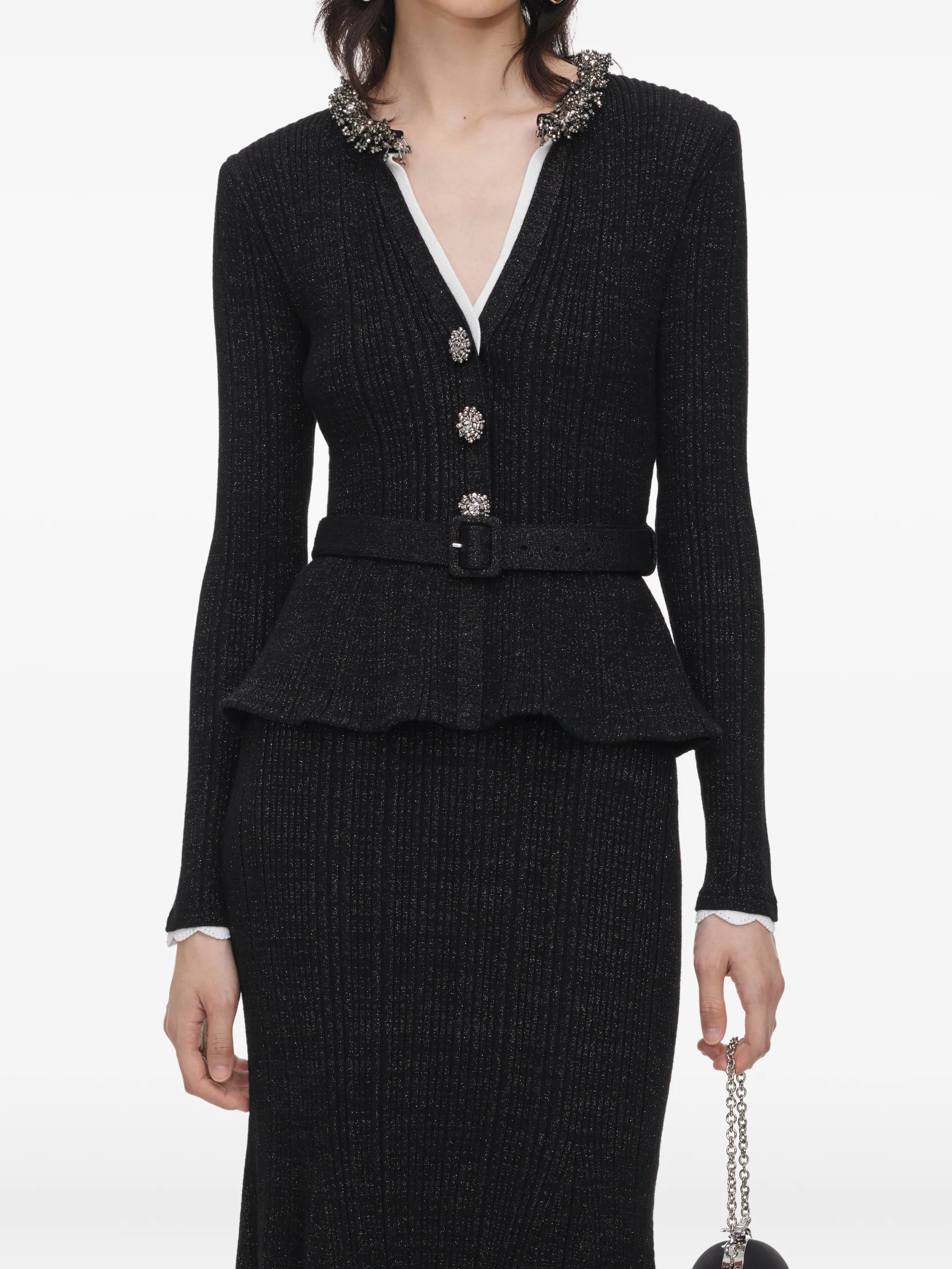 bead-embellished ribbed-knit midi dress