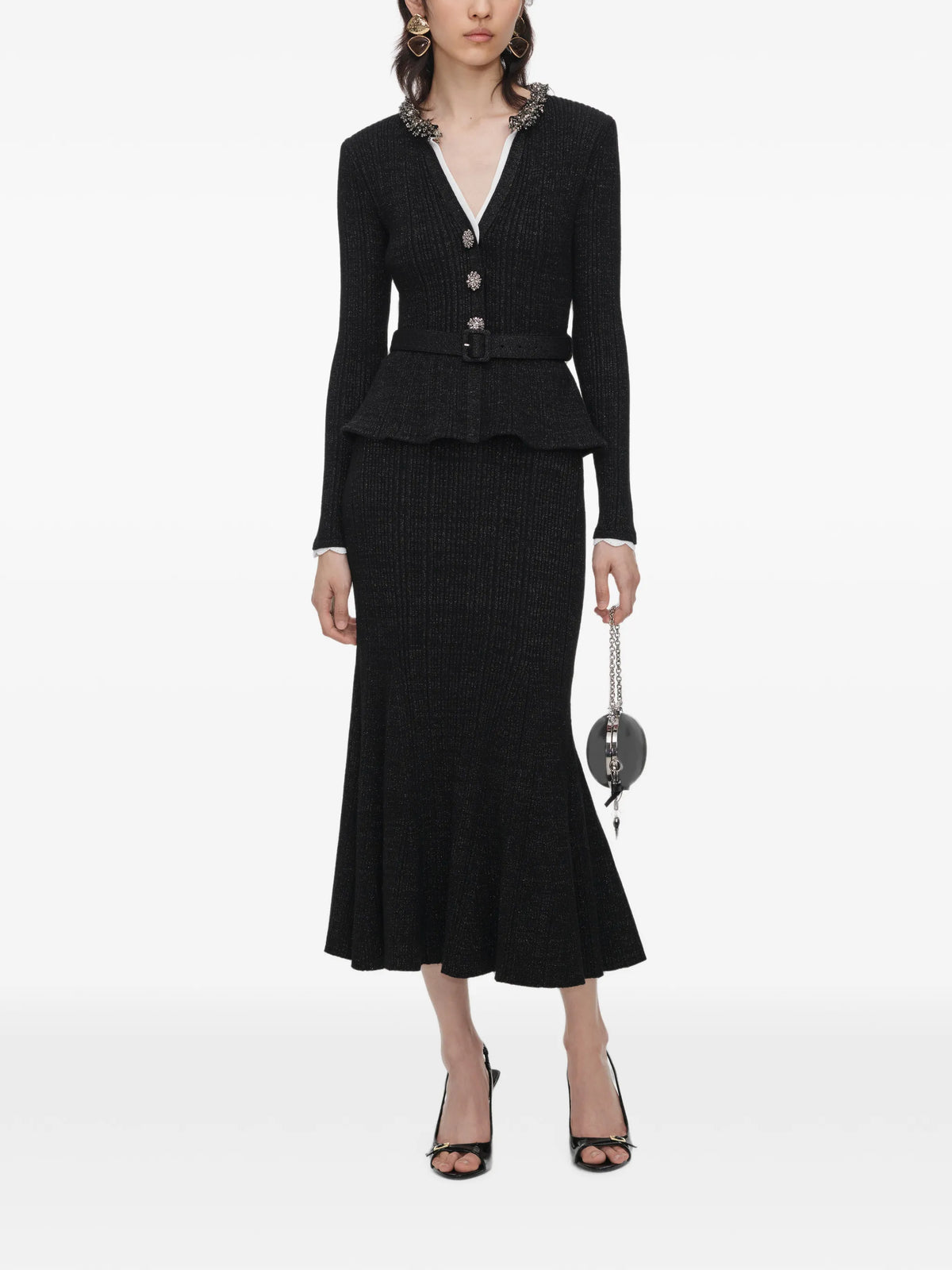 bead-embellished ribbed-knit midi dress