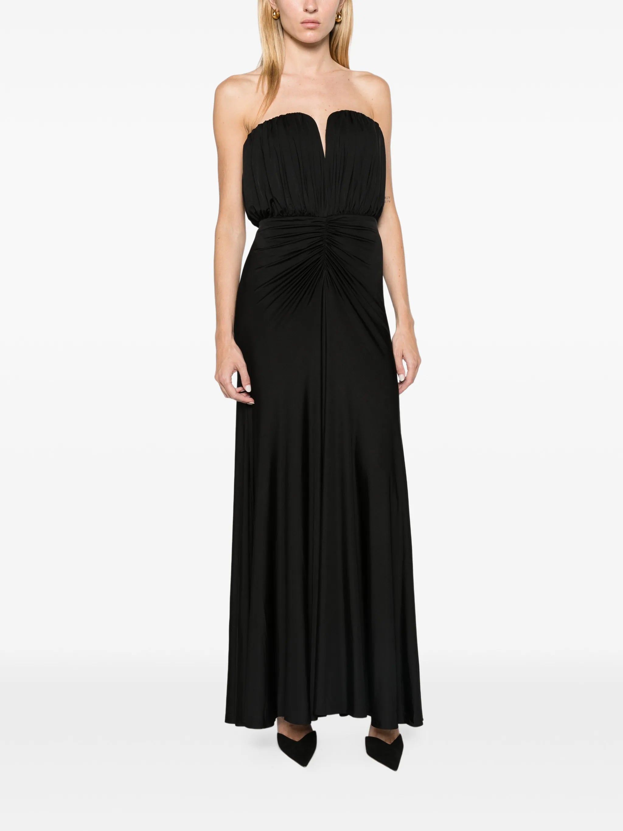 black jersey bandeau maxi dress