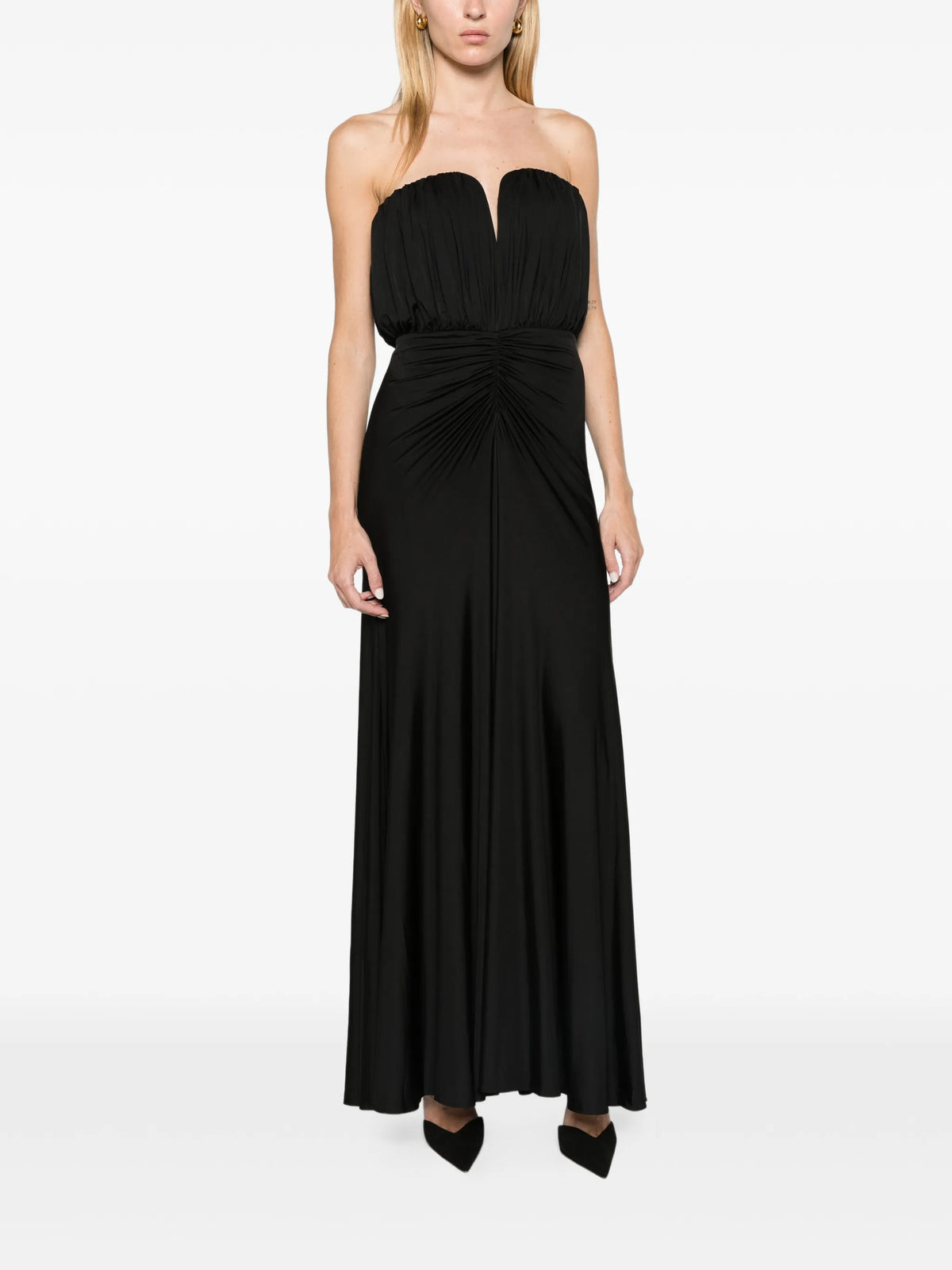 black jersey bandeau maxi dress