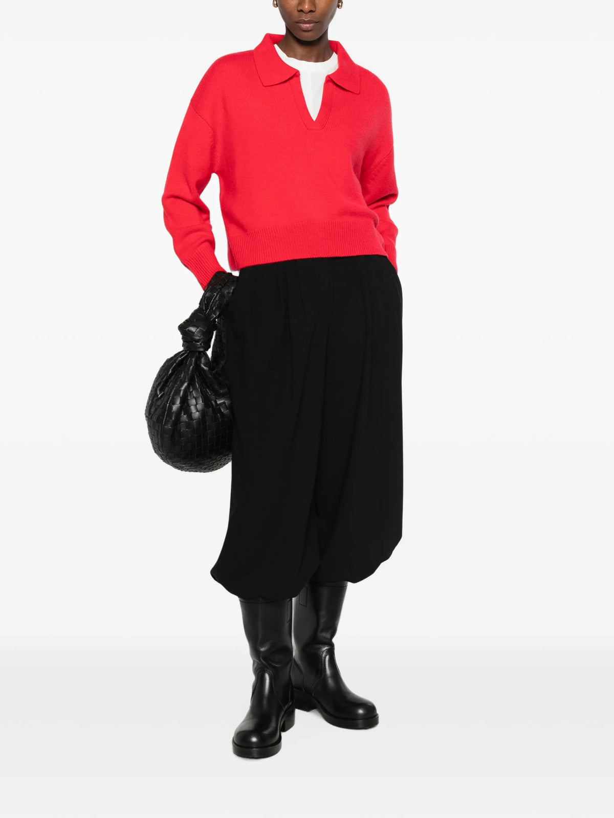 polo-collar knitted sweater