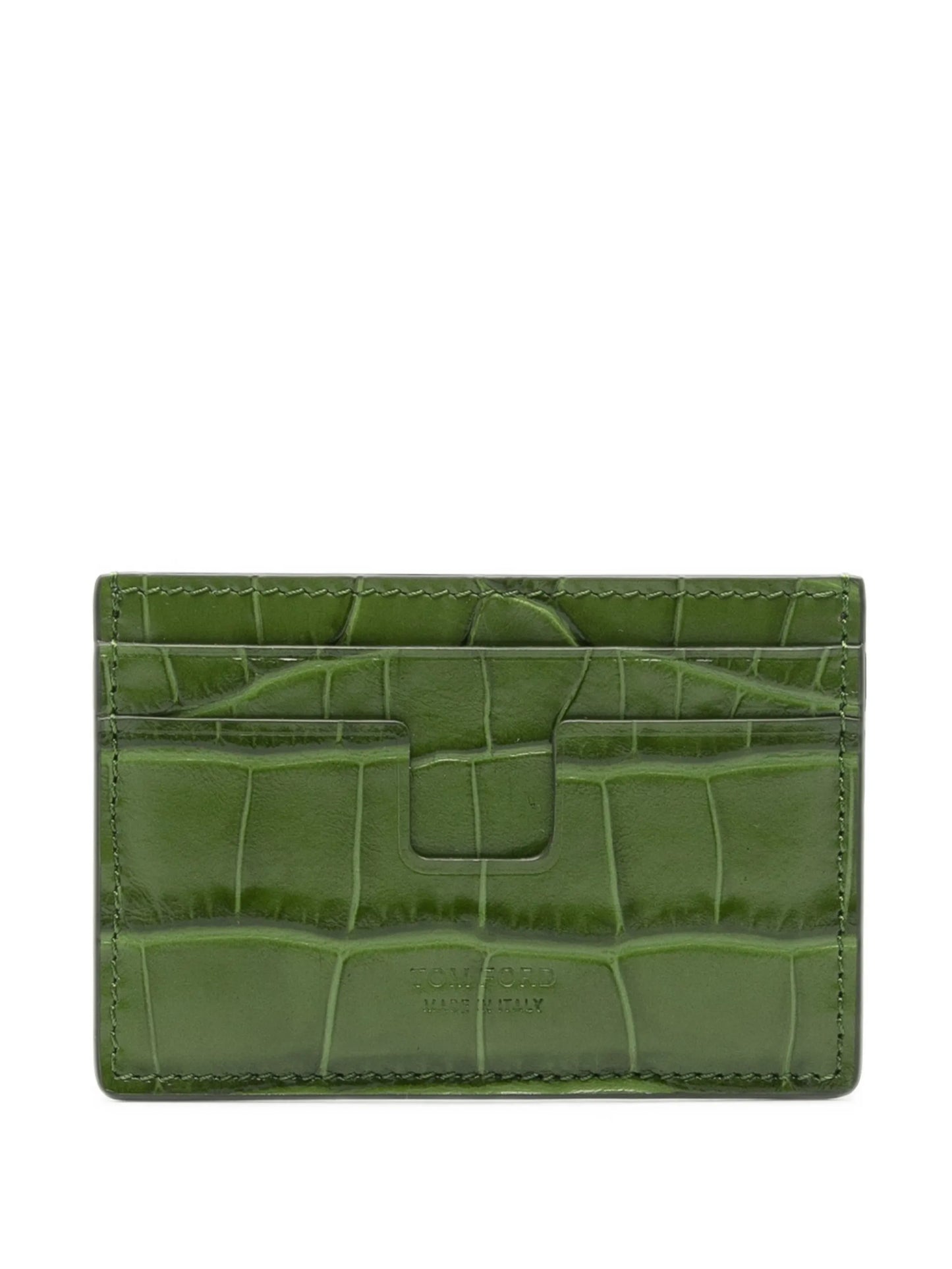 T Line crocodile-effect card holder