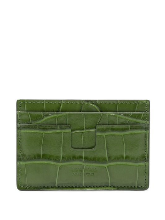 T Line crocodile-effect card holder