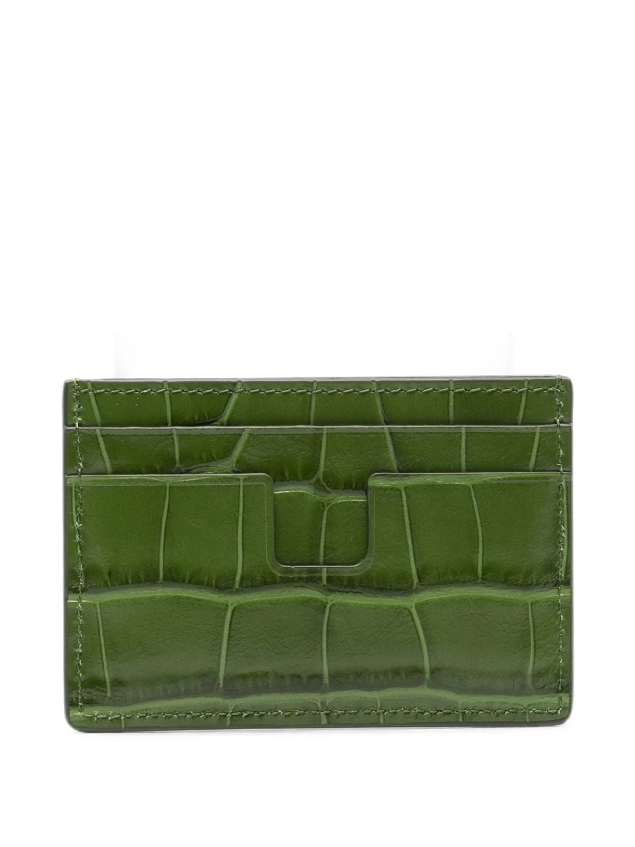 T Line crocodile-effect card holder