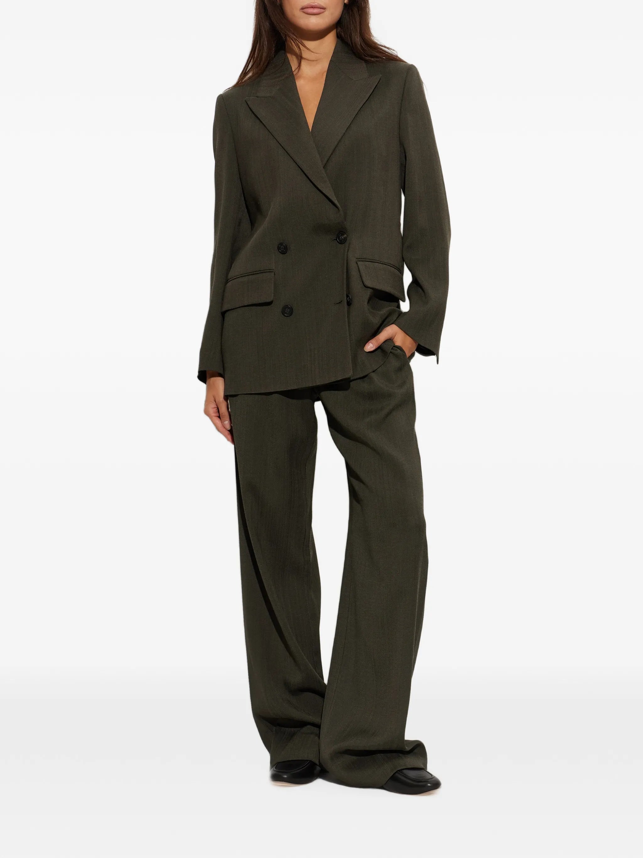 double-breasted blazer in wool with drawstring