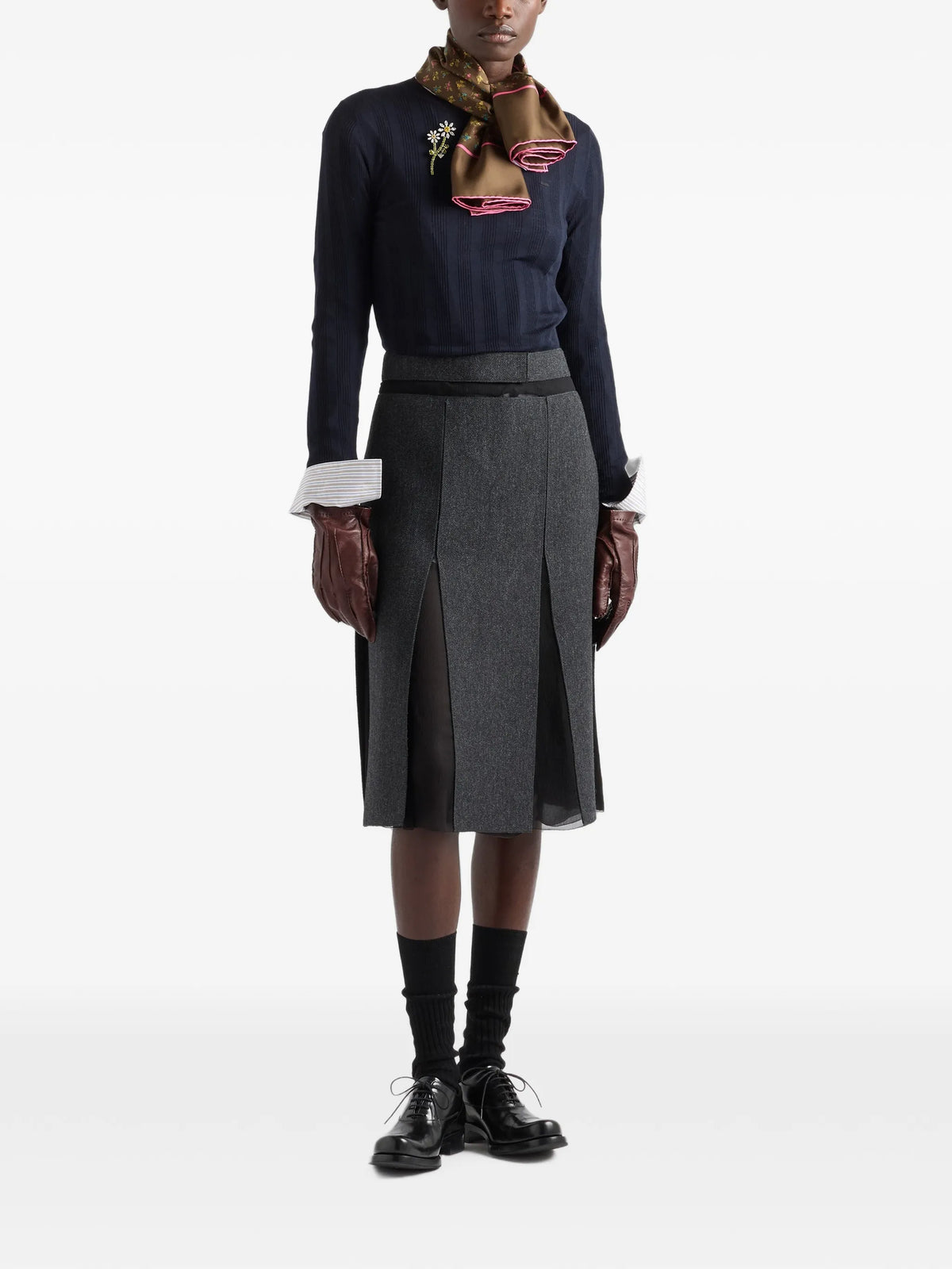 slit-detail layered midi skirt