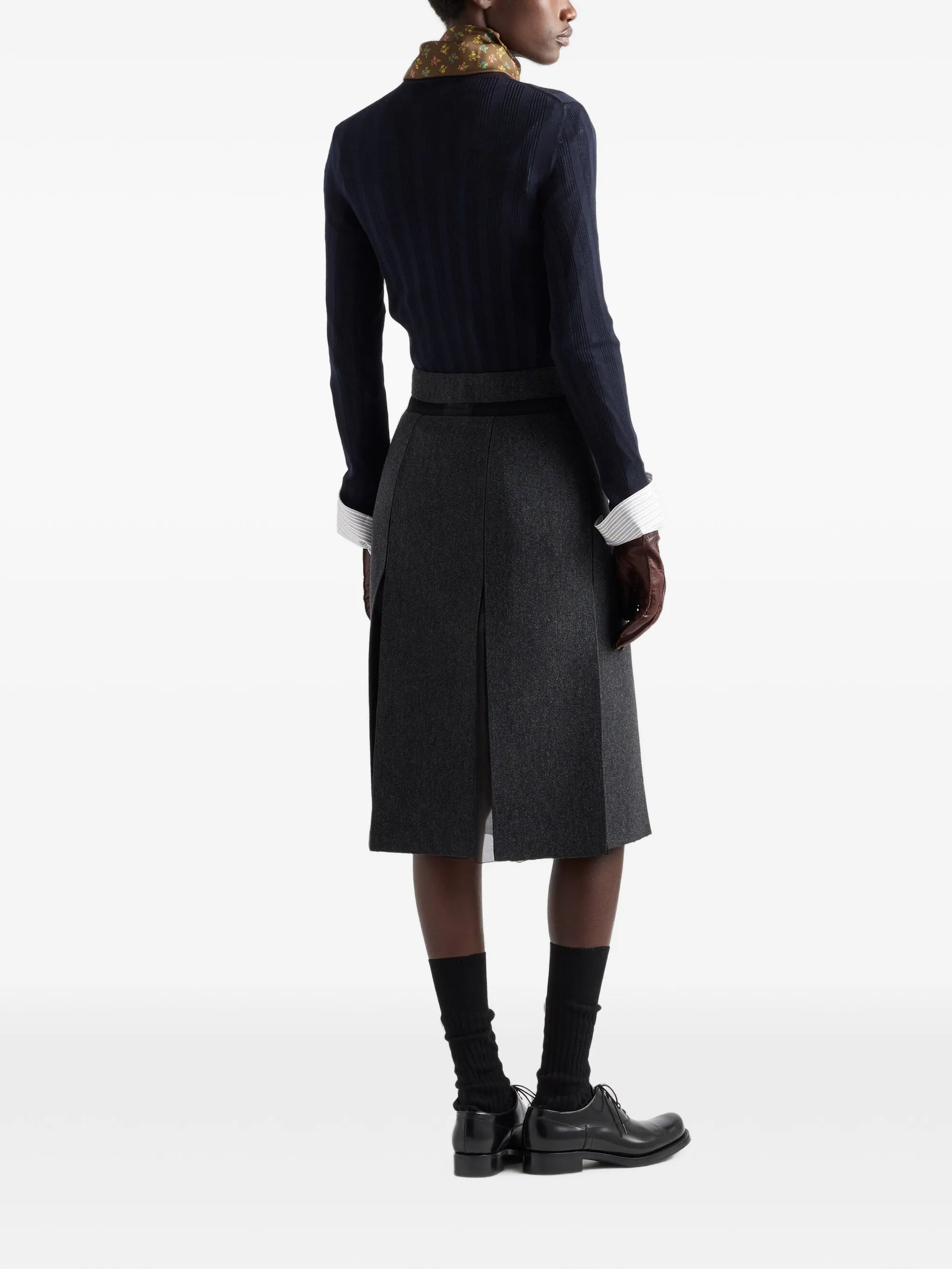 slit-detail layered midi skirt