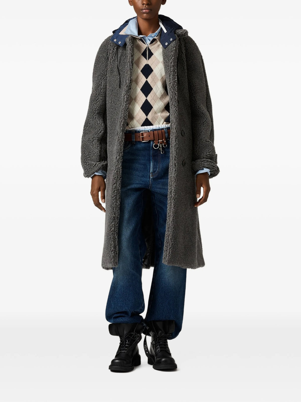 hooded shearling-effect coat