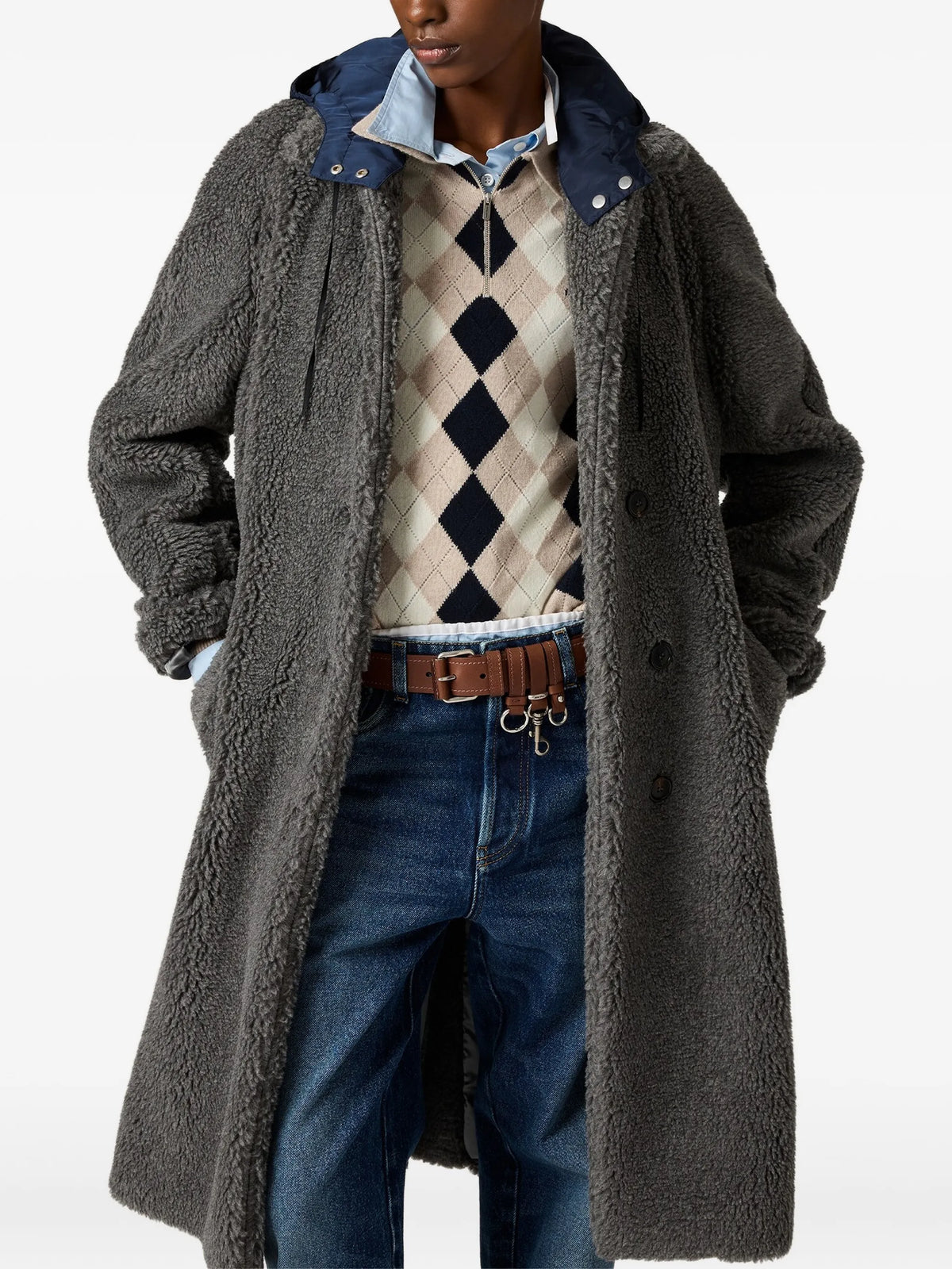 hooded shearling-effect coat