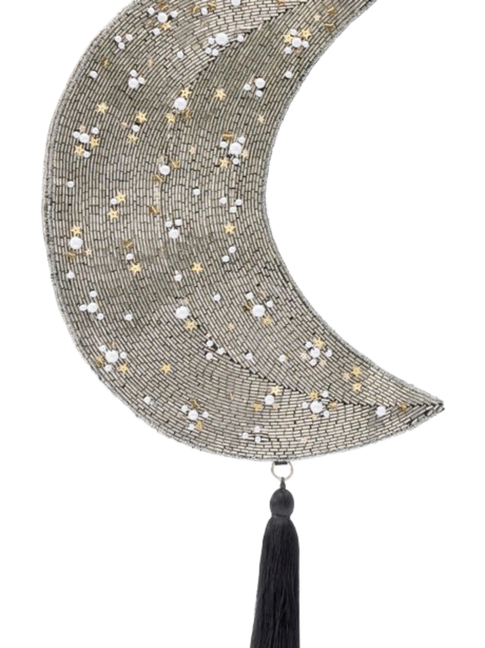 beaded crescent wristlet bag