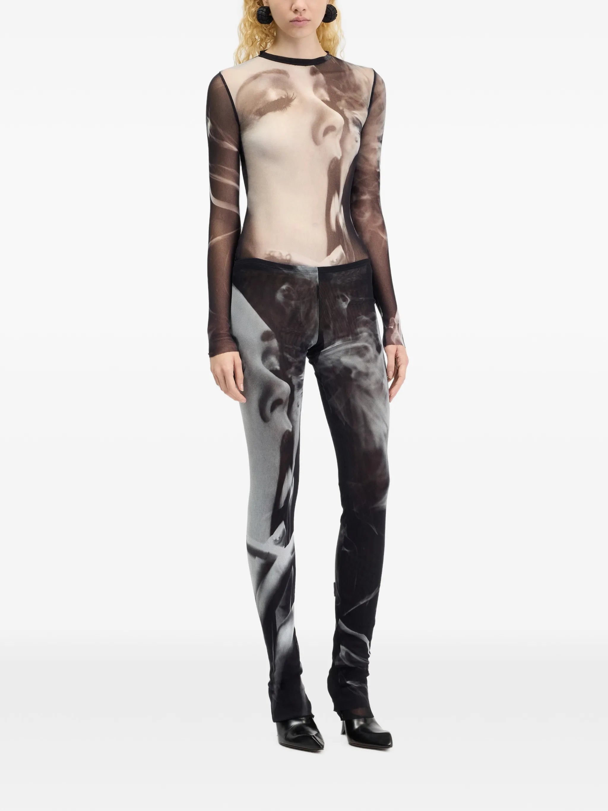 mesh flare pants printed 