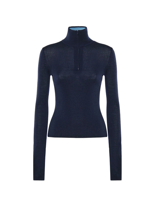 Sade ribbed-knit zip-up sweater